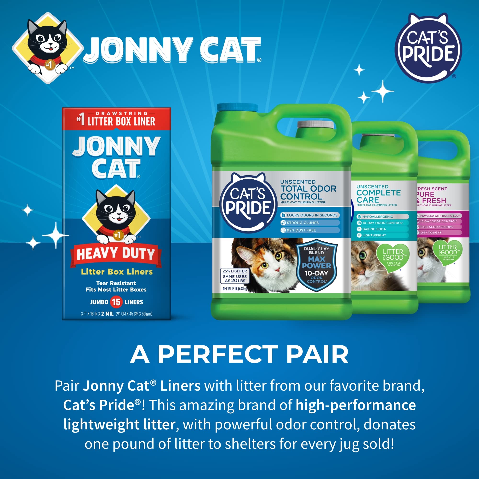 Jonny Cat Litter Box Liners: Heavy Duty - Tear & Leak Resistant - Drawstring Close - Jumbo, 15 Count