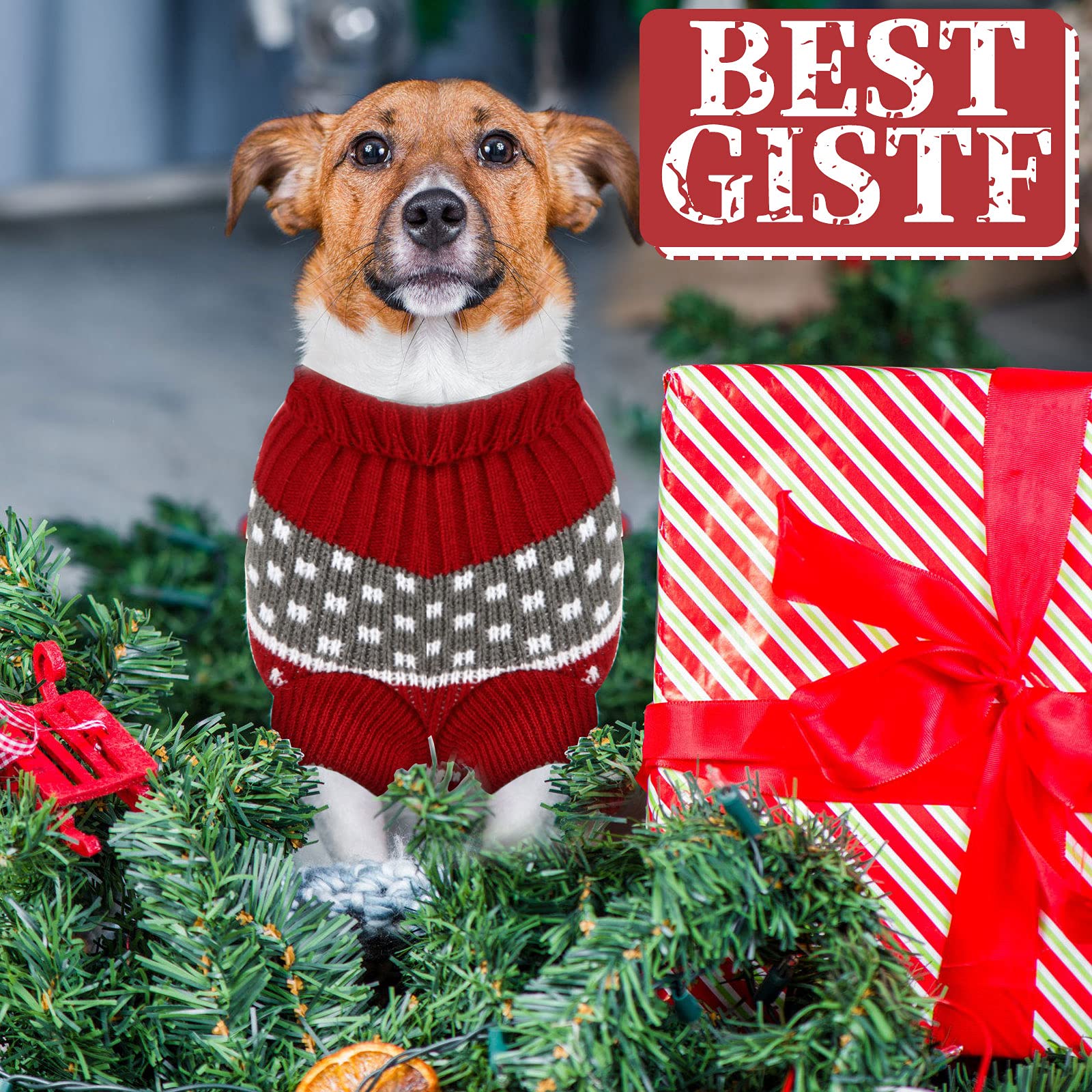 4 Pieces Dog Sweaters Christmas Halloween Dog Holiday Sweaters Puppy Snow Elk Reindeer Snowman Skull Elf Bats Pumpkins Turkey Heart Warm Cosplay Clothes (Cute Pattern, Small)