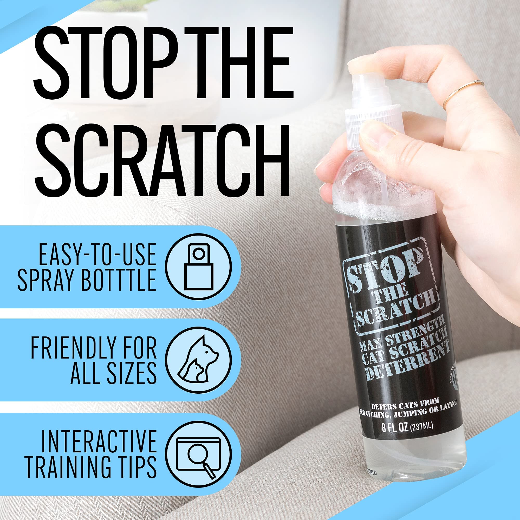 EBPP Stop The Scratch Cat Spray Deterrent for Kittens and Cats - Non-Toxic, Safe for Plants, Furniture, Floors and More Cat Dete