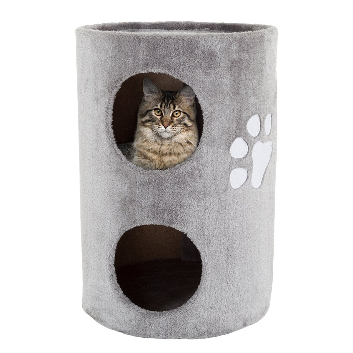 20.5-Inch Cat Condo - 2 Story Cat House With Sisal Scratch Pad, Barrel Shaped Pet House Covered In Soft Fabric By Petmaker (Gray