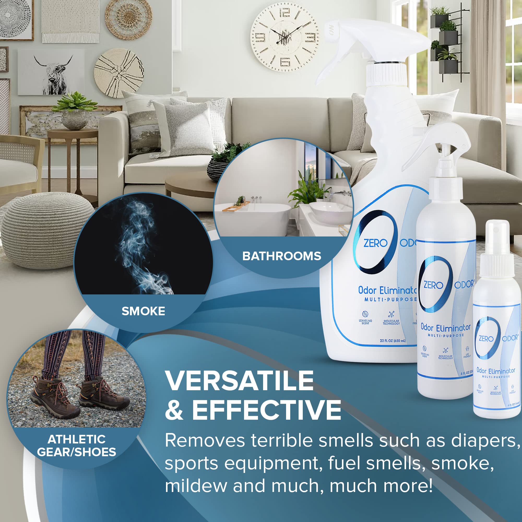 Zero Odor - Multi-Purpose Strong Odor Eliminator For Home, Office, Car, Bathroom, Hotel, Room Deodorizer, And Odor Neutralizer, (Kit)