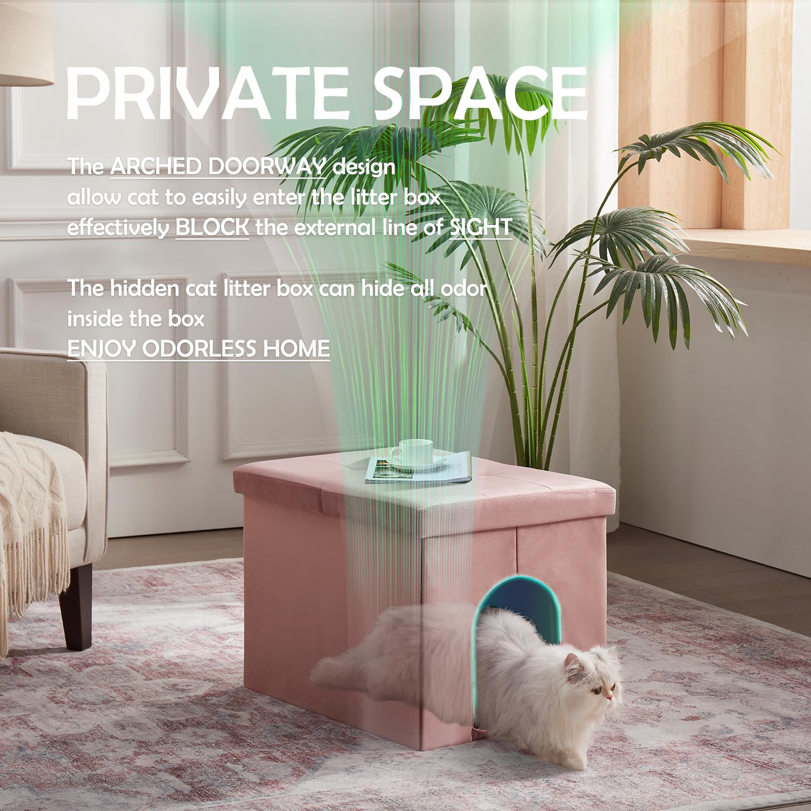 MEEXPAWS Hidden Cat Litter Box Furniture, Cat Litter Box Enclosure,Velvet Lift-Top Design,Large Litter Box Bench(25x18x18) Dog-P