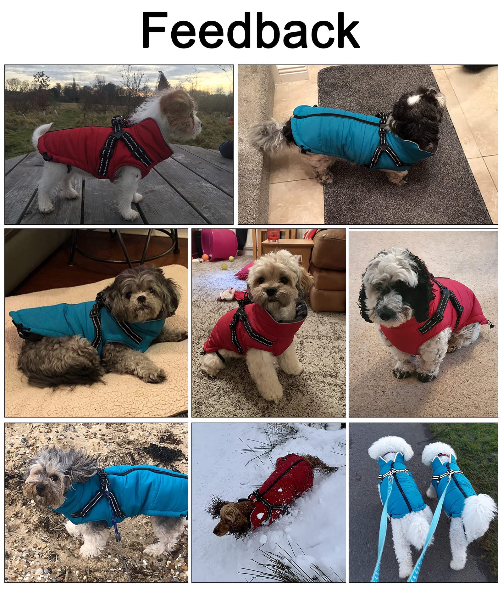 Winter Warm Coat Geyecete Waterproof Dog Winter Jacket With Harness Traction Belt,Pet Outdoor Jacket Dog Autumn And Winter Clothes For Medium, Small Dog-Red-S