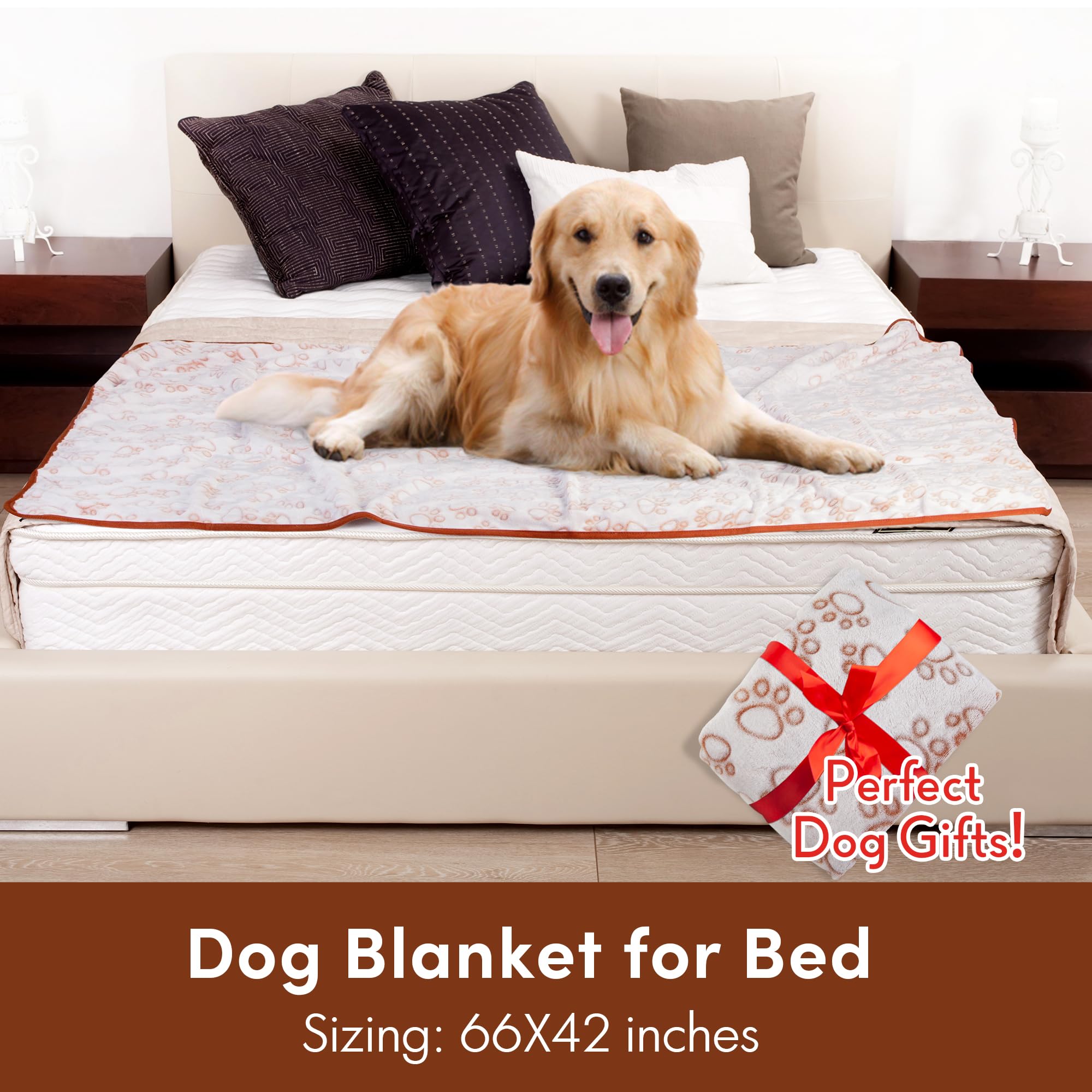 Stuffed Premium Soft Dog Blanket, With Flannel Brown Cute Paw Print, 43 * 66 Inches, Cat Blanket Puppy Supplies Dog Products Stu