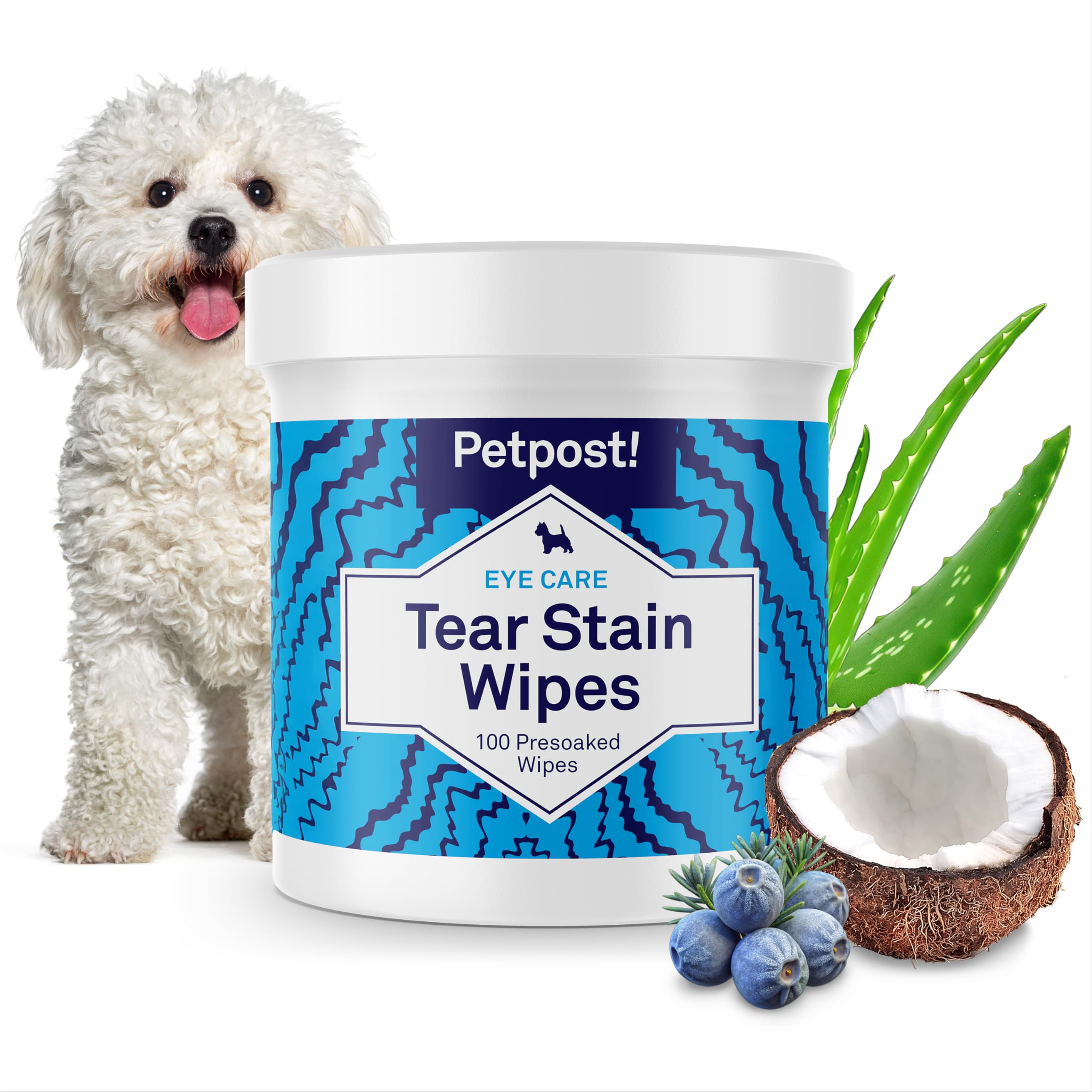 Petpost Tear Stain Remover Wipes for Dogs | 100 Count Gentle Eye Wipes with Juniper Berry & Coconut | Dog Face Wipes for Tear St