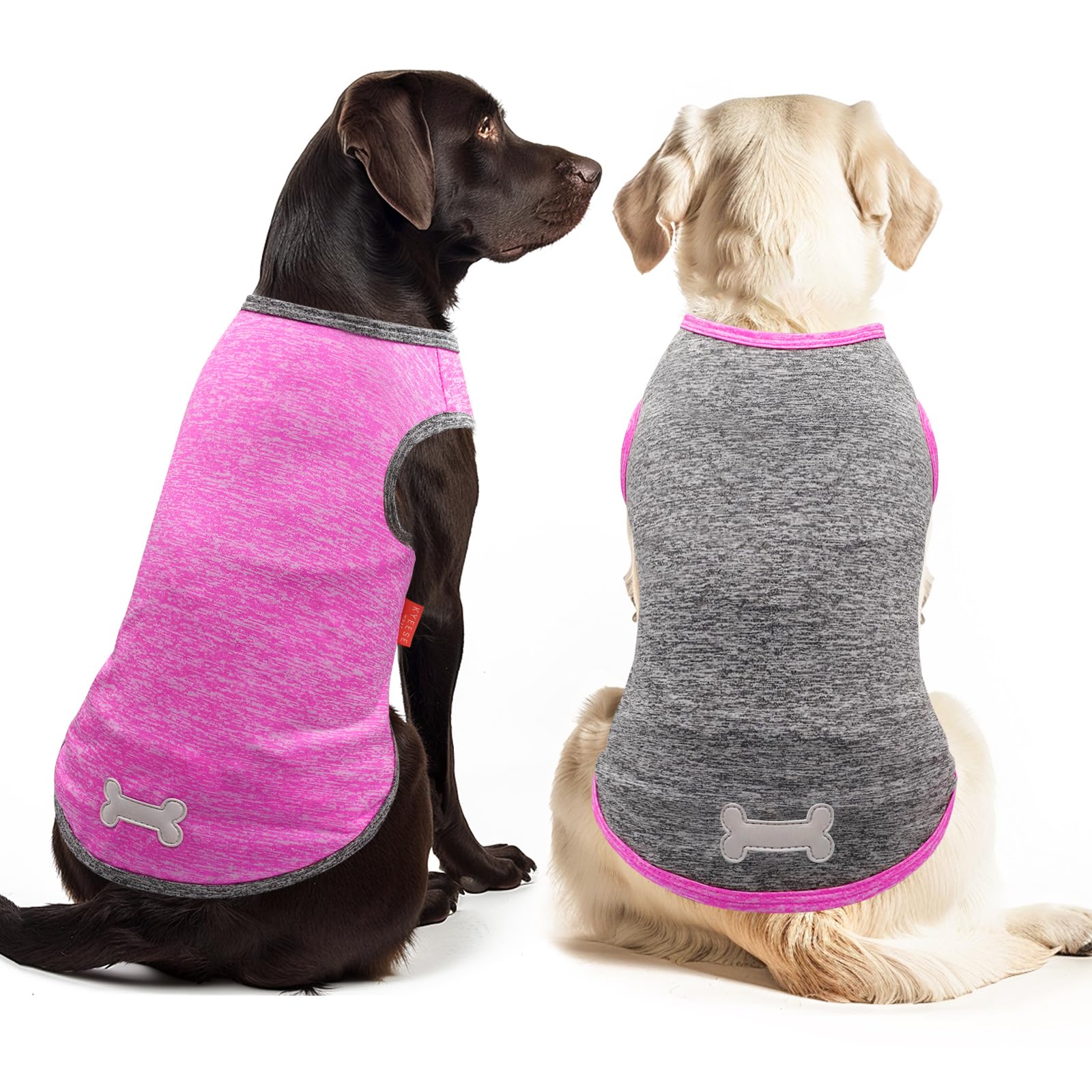 Kyeese 2 Pack Dog Shirts Quick Dry Soft Stretchy Dog T-Shirts With Reflective Label Tank Top Sun Protection Sleeveless Vest Pet 