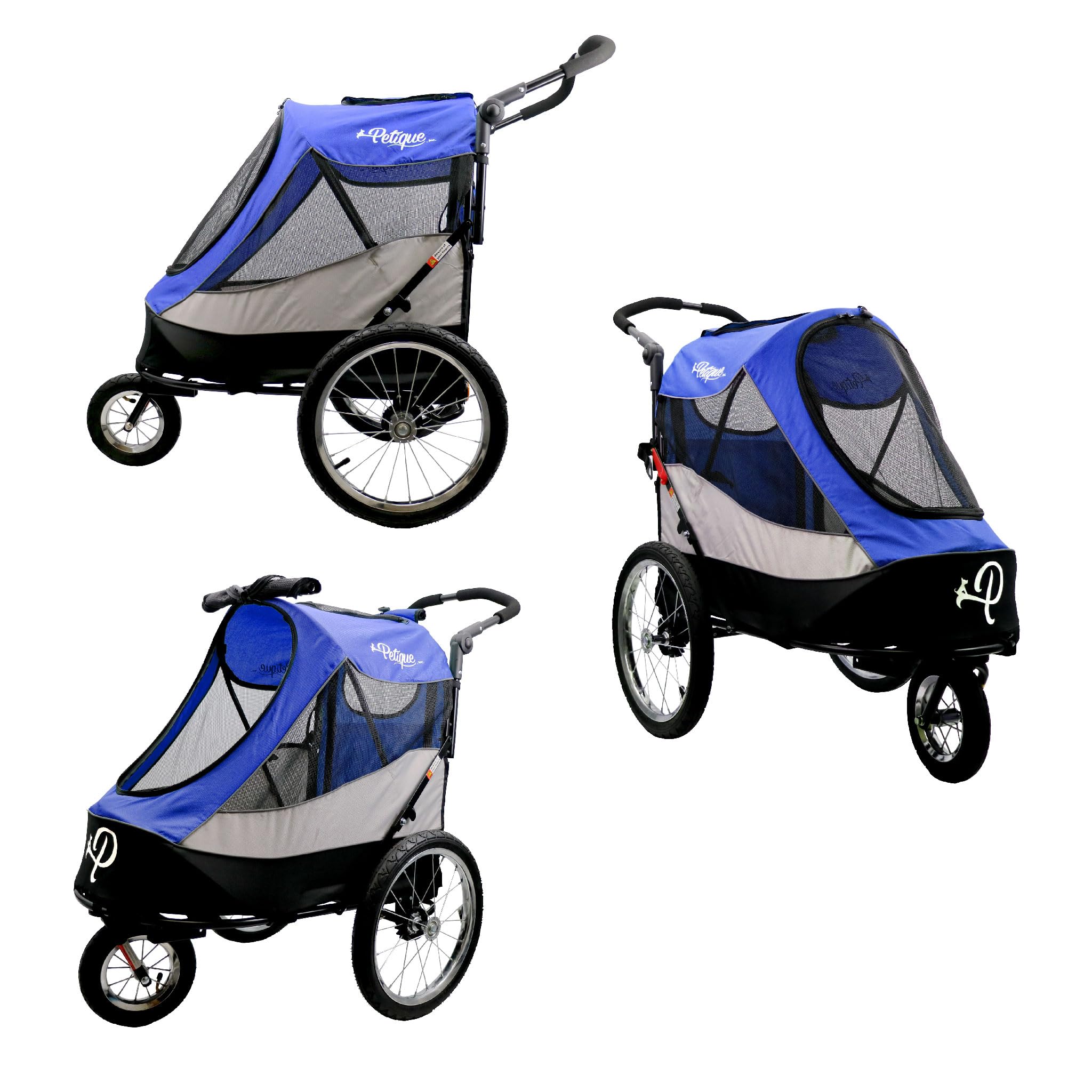 Petique Trailblazer Pet Jogger/Stroller, Bike Trailer, Shock Absorbing Bike Wheels, Large Entry Way, Peek-a-Boo Window, Small/Medium/Large Dogs, Cats and Pets, Supports up to 77LBS - Atlas (Blue) -Like New