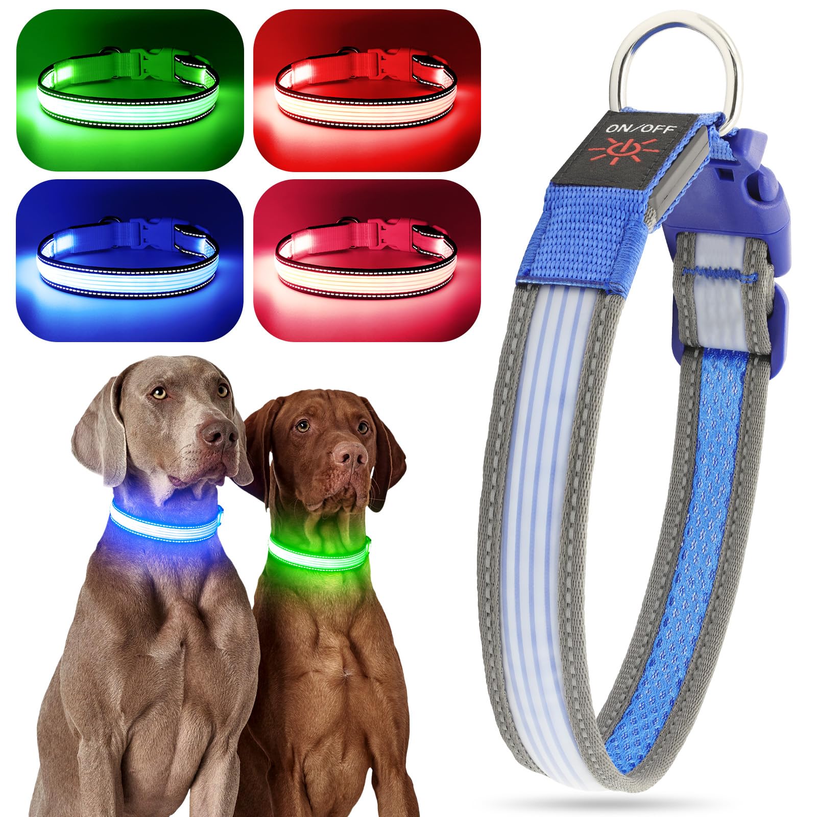 Yfbrite Full Adjustbale Led Dog Collar, Full Illuminated Light Up Dog Collars, Reflective Dog Collar Light Glowing In The Dark For All Dogs Safety (Medium, Blue-2)
