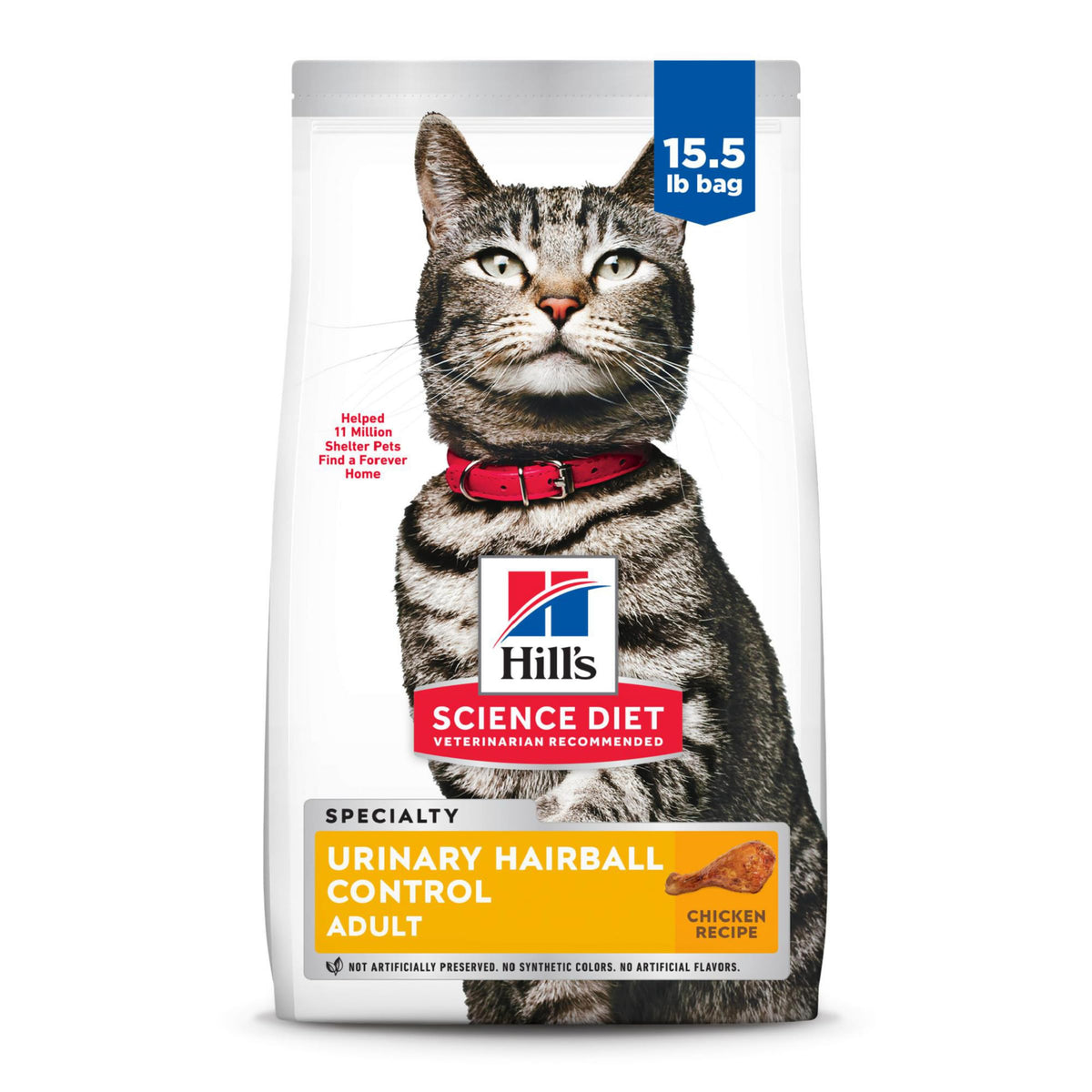 Hill'S Science Diet Urinary Hairball Control, Adult 1-6, Urinary Track Health & Hairball Control Support, Dry Cat Food, Chicken Recipe, 15.5 Lb Bag