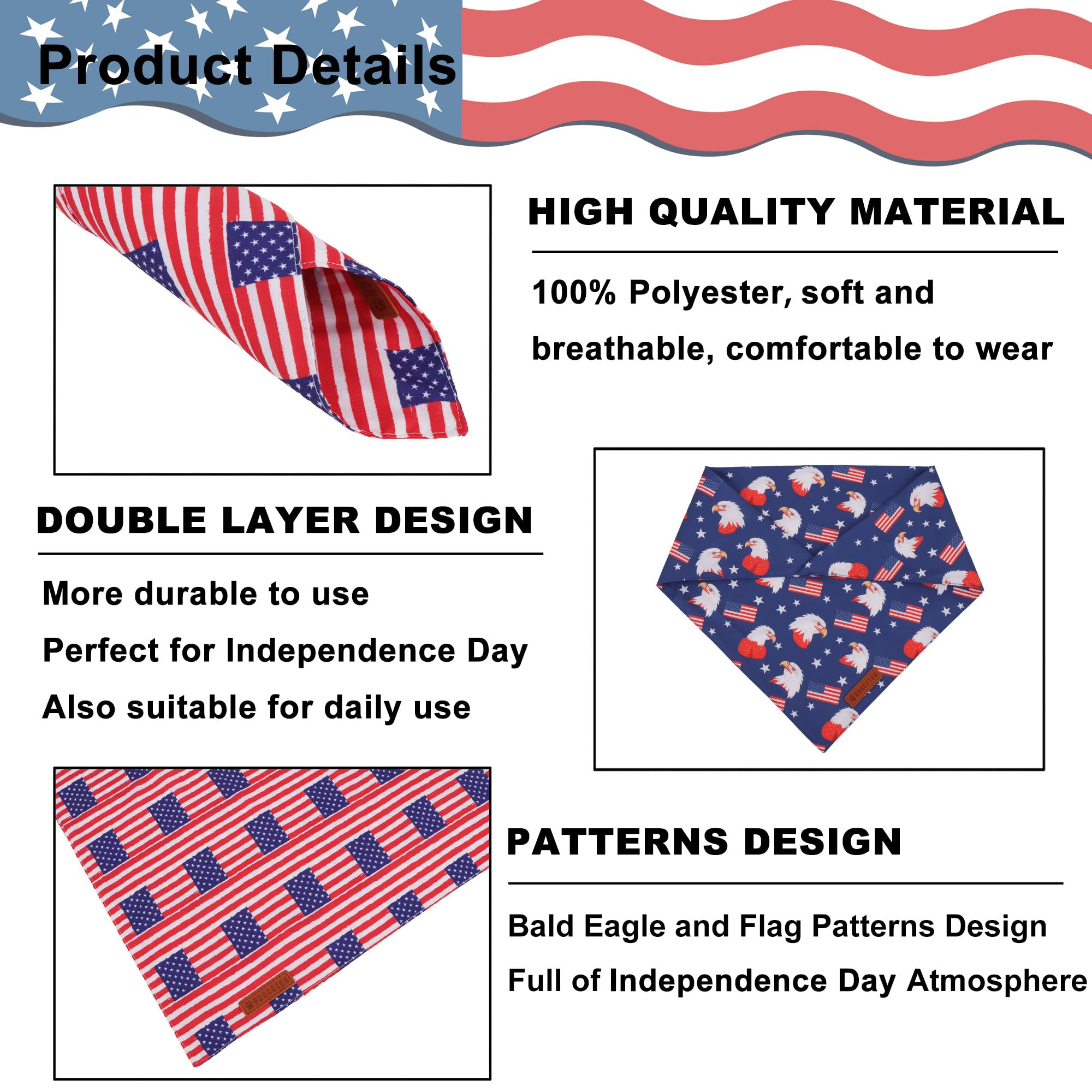 Adoggygo American Flag Dog Bandanas, Red Blue Patriotic Eagles Usa Flag Scarf, Multi Size, 4Th Of July Bandana For Small Dogs Pe