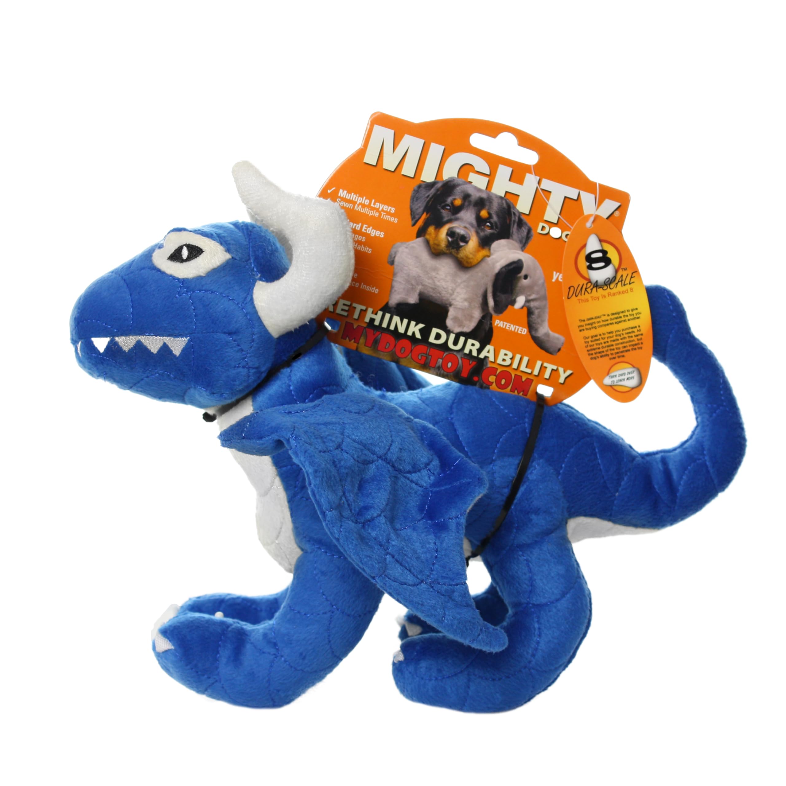 Mighty- Blue Dragon - Squeaker-Multiple Layers. Made Durable, Strong & Tough. Interactive Play (Tug, Toss & Fetch). Machine Washable & Floats