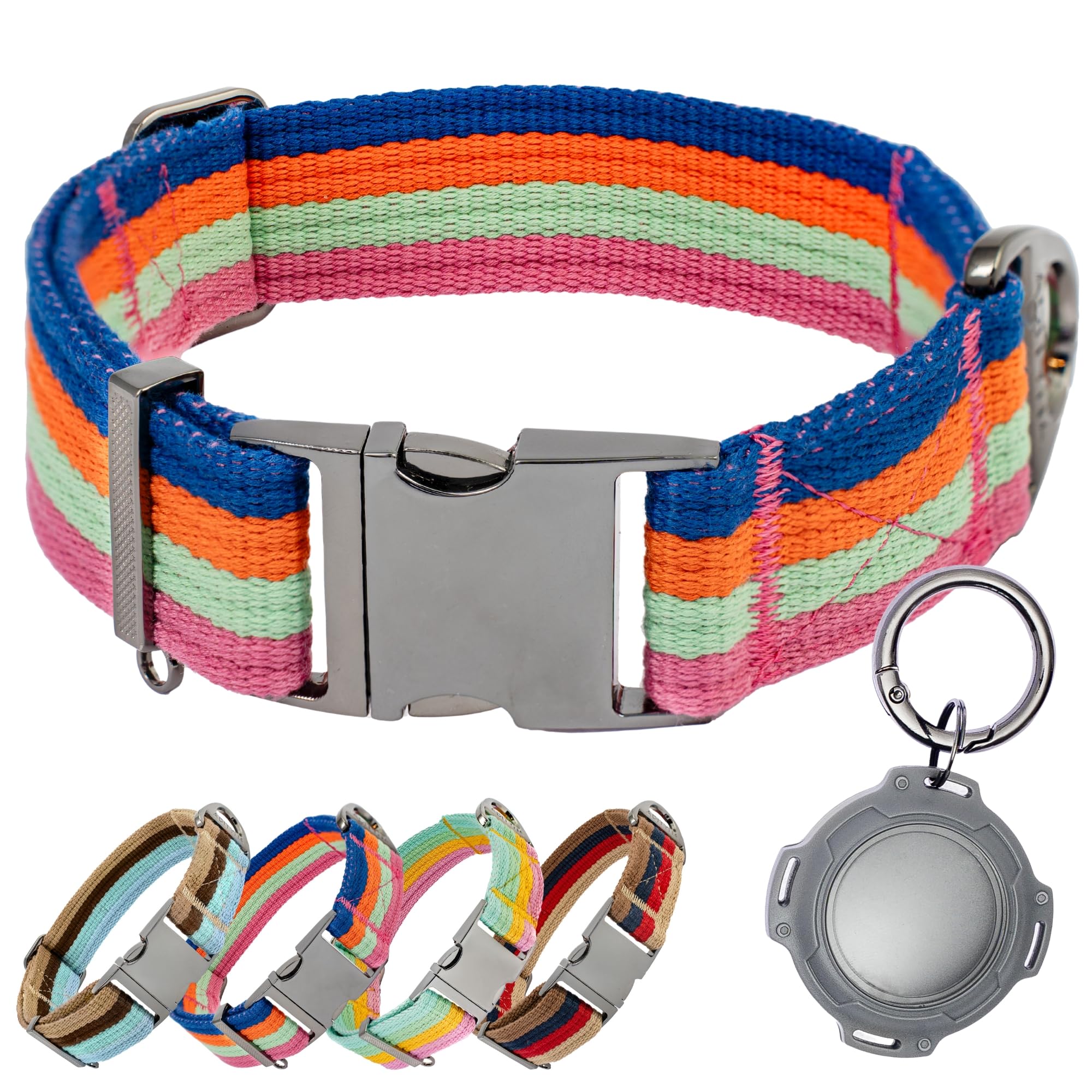 Adityna Cotton Dog Collar With Airtag Holder - Heavy-Duty Metal Buckle, Breathable, Easy Adjustable For Large & Extra-Large Bree