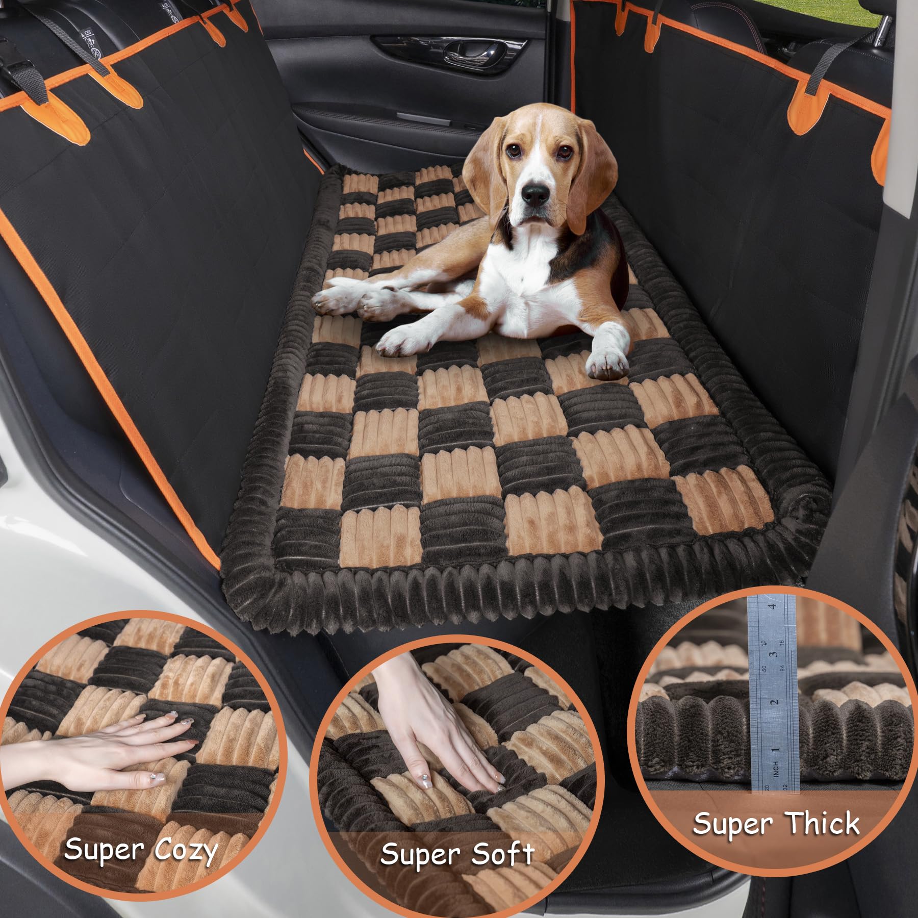 Hapyfost Dog Bed Mat For Car Back Seat, Non-Slip Dog Bed For Cars, Soft Furry Travel Pet Mat, Washable Blanket Custom Fit For Ba
