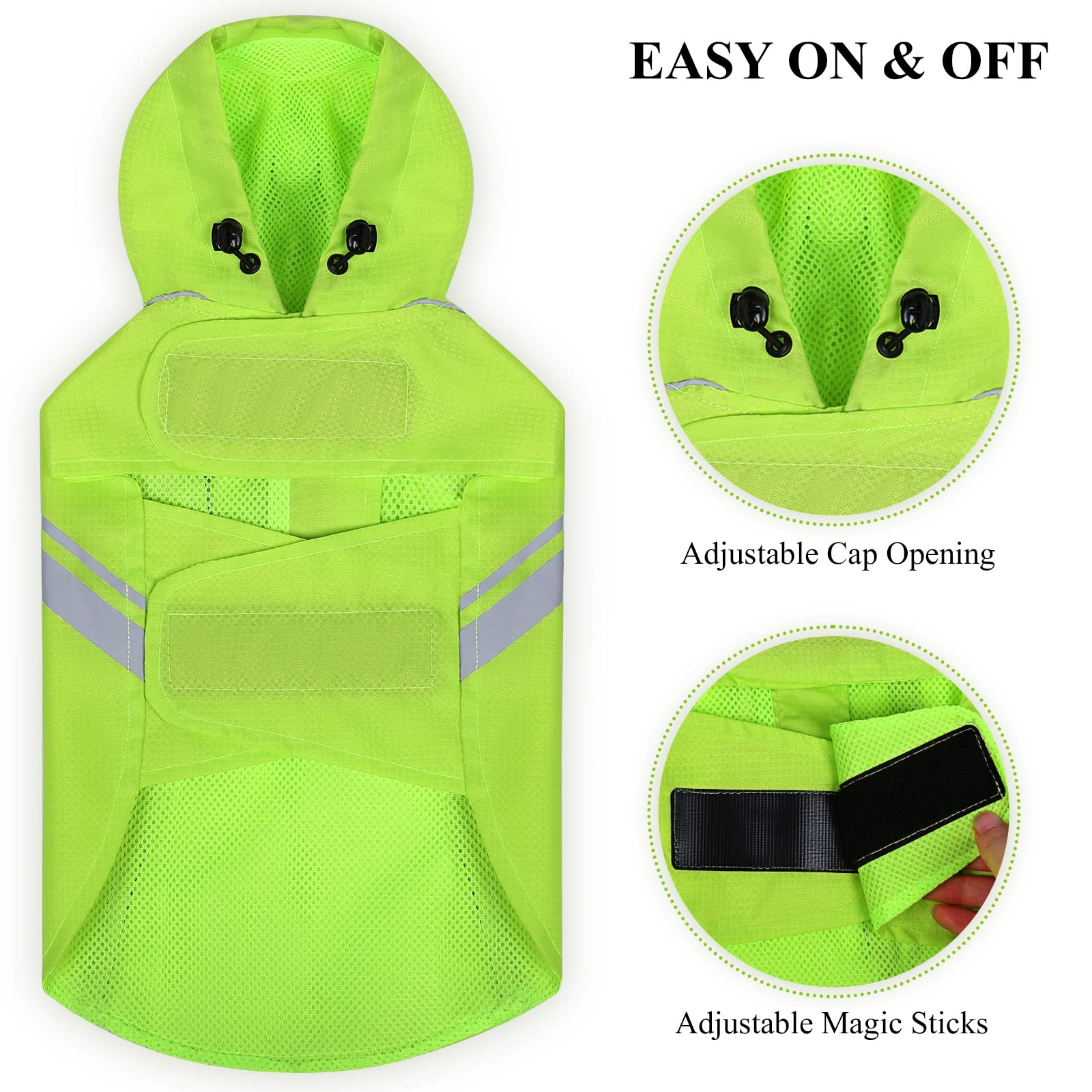 Vivaglory Dog Raincoat For Small Dogs, Easy On & Off Pet Rain Clothes With Storage Bag, Reflective Lightweight Breathable Dogs Safety Vest Jackets For Adventures, Walking, Hunting, Bright Yellow