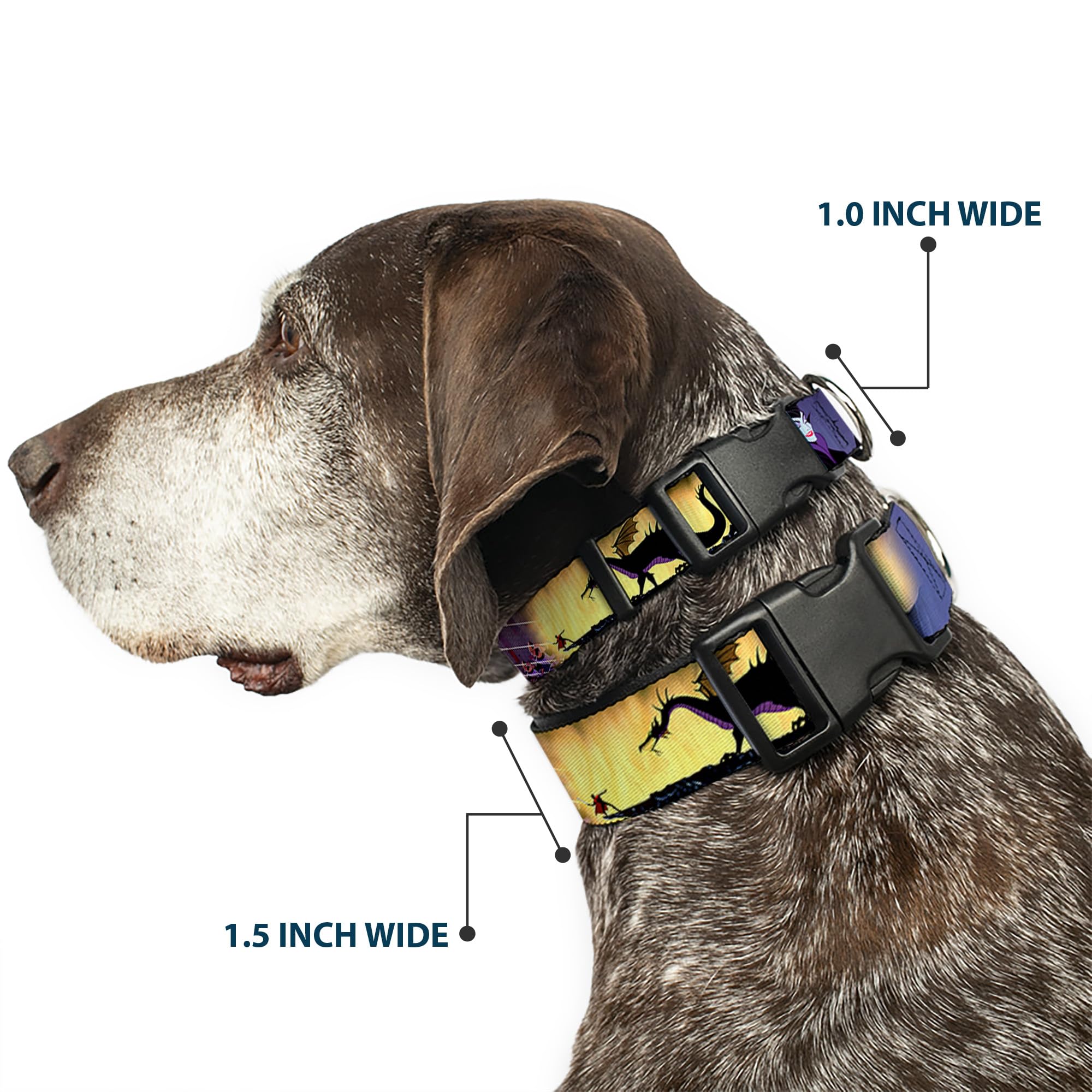 Buckle-Down Plastic Clip Collar - Maleficent Poses - 1.5' Wide - Fits 13-18' Neck - Small