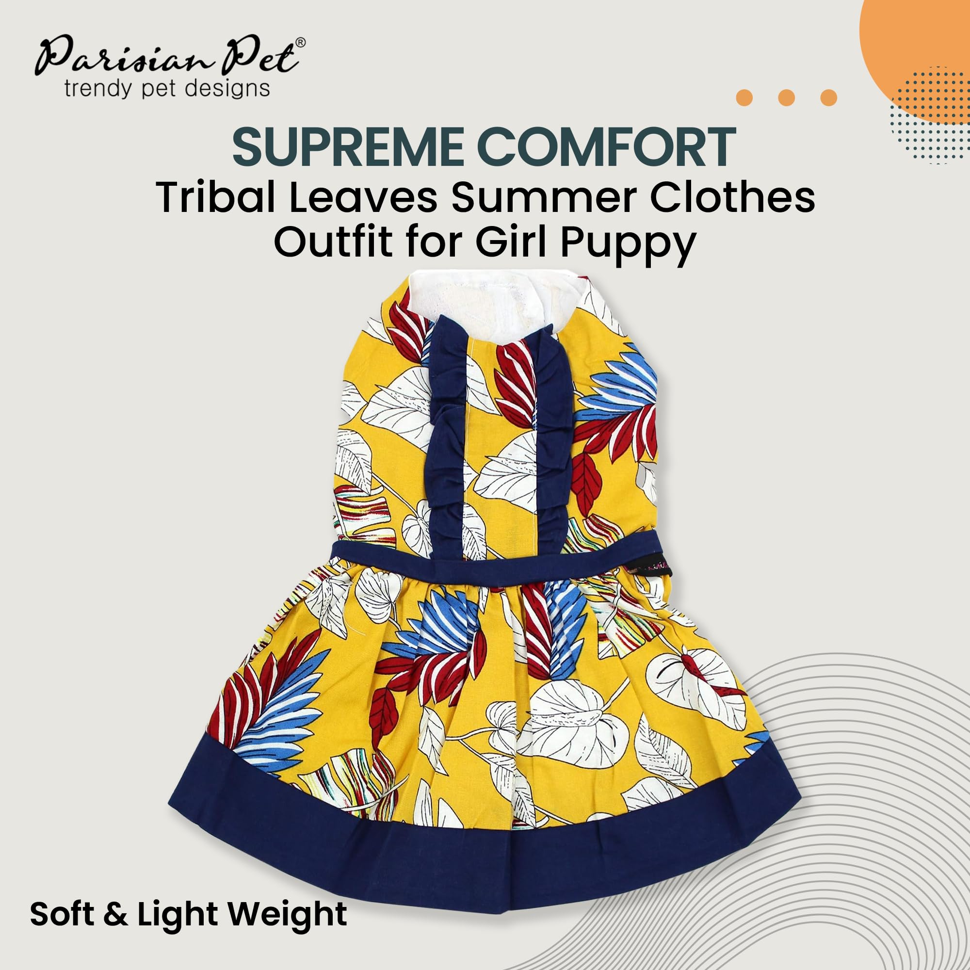 Parisian Pet Tribal Leaves Summer Dress - Magic Strap Closure Dog Beach Outfit - Lightweight And Breathable Dress For Large Dogs