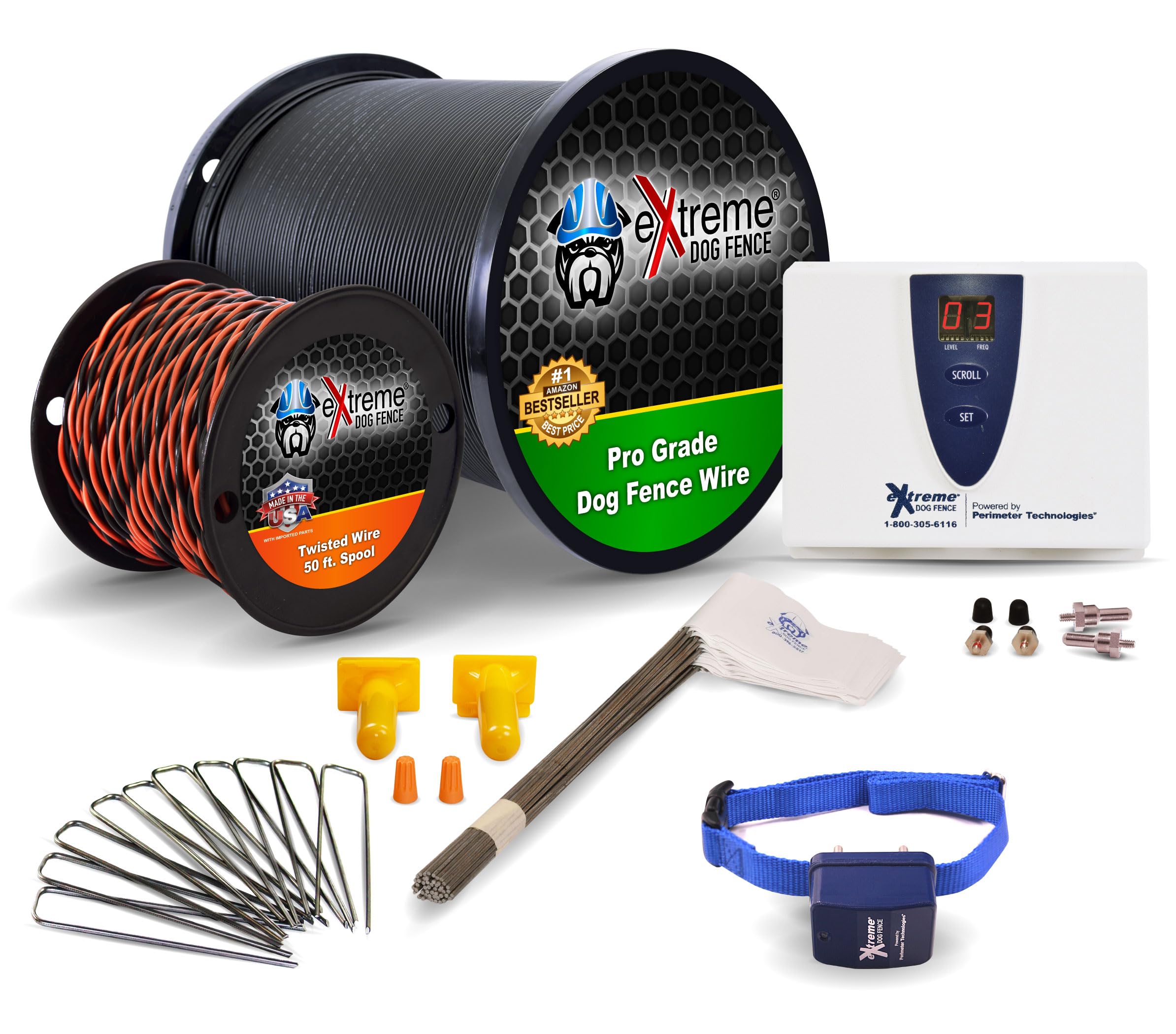 Underground Electric Pro-Grade Dog Fence Kit - Stubborn Dog Training Collar With 1000' Boundary Wire | 9 Levels Of Correction Fo