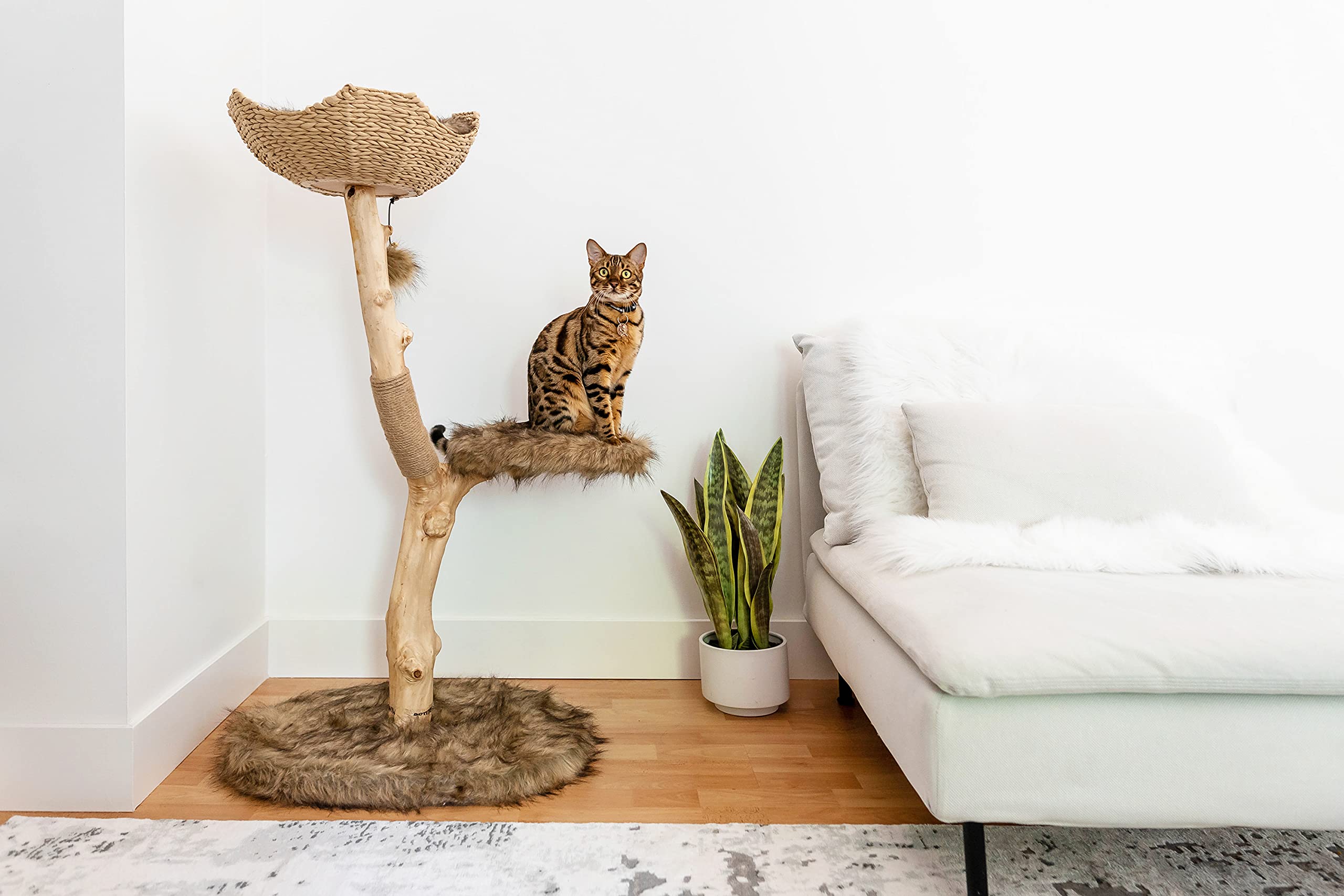 Wooden Cat Tree Tower, Modern Single Branch Cat Condo, Wood Cat Tree, Cat Climbing, Furniture For Cat, Cat Lover Gift, Cat Furni