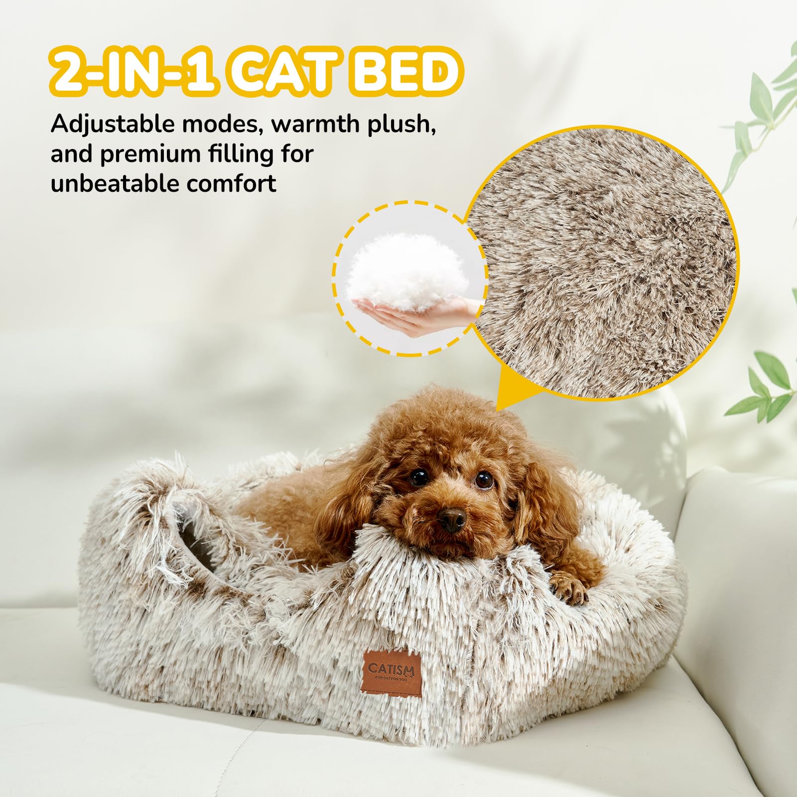 Catism Cat Bed, Cat Cave For Indoor Cats, Soft Cat Dome, Self-Warming 2 In 1 Foldable Pet Cat House With Washable Cushioned Pill