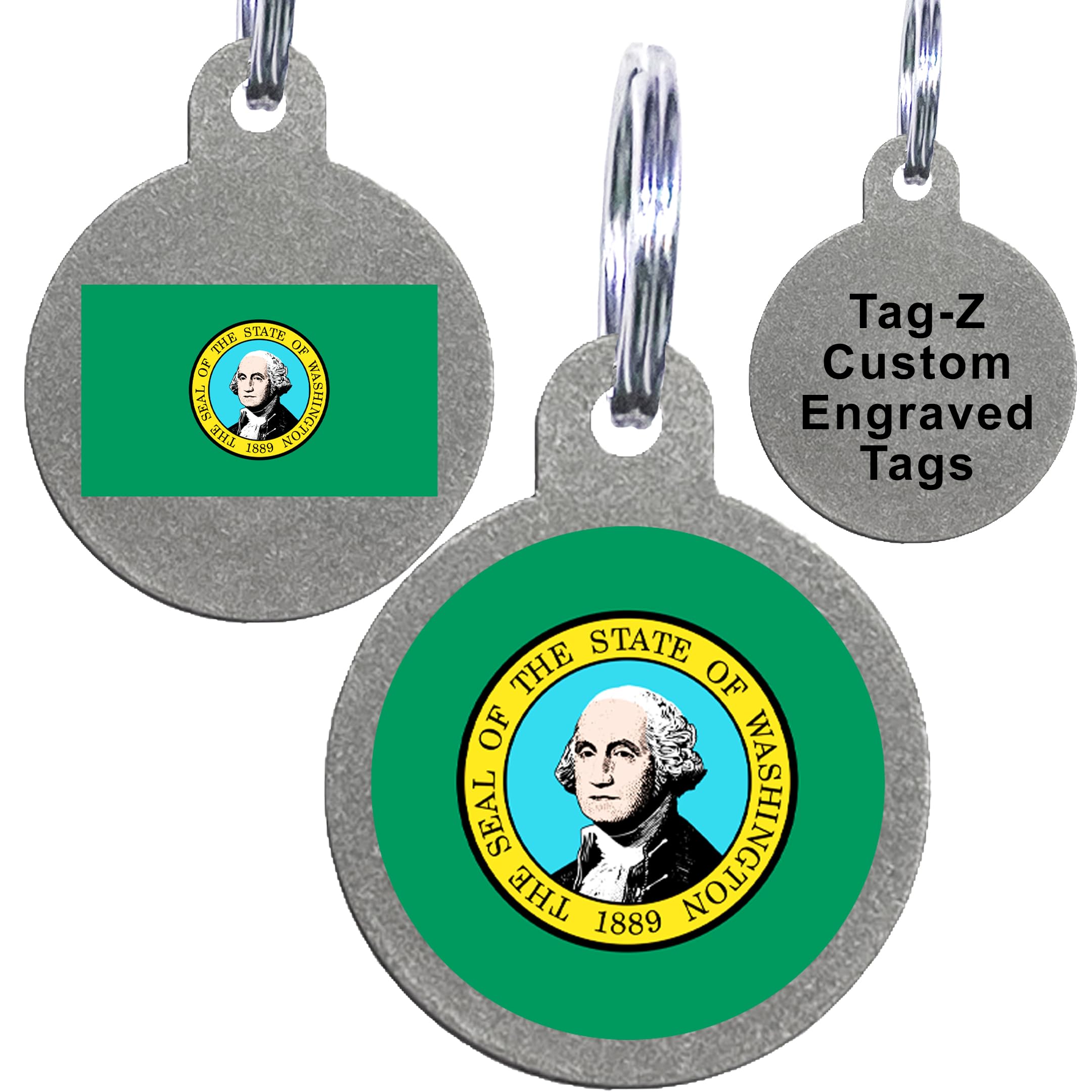 Washington Flag Pet Id Tags, Custom Printed And Laser Engraved Circle