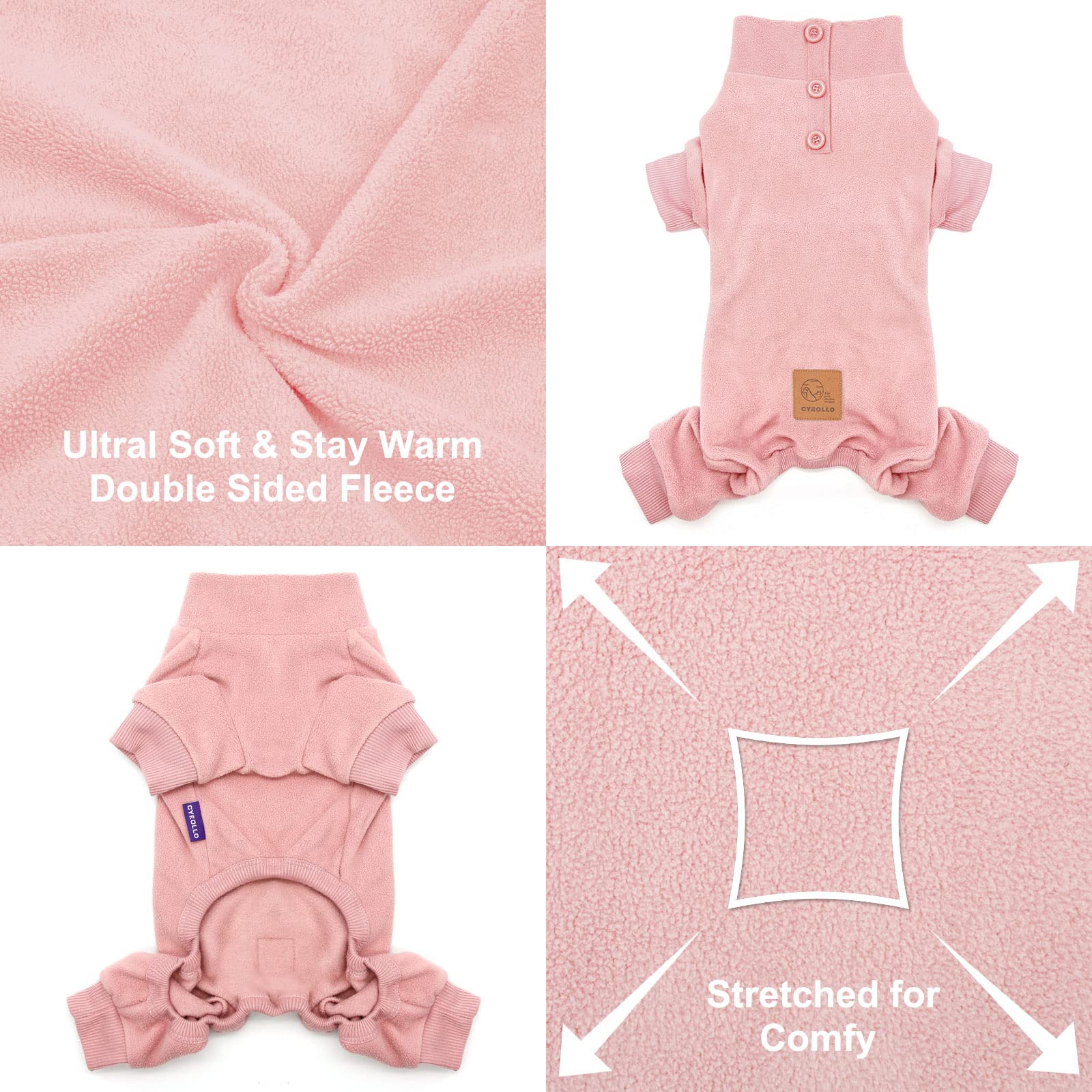 Cyeollo Dog Pajamas Turtleneck Thermal Dog Pjs Fleece Stretchy Jumpsuit Warm Dog Clothes Doggie Small To Medium Dog Pajamas Outfits For Cold Winter Color Pink