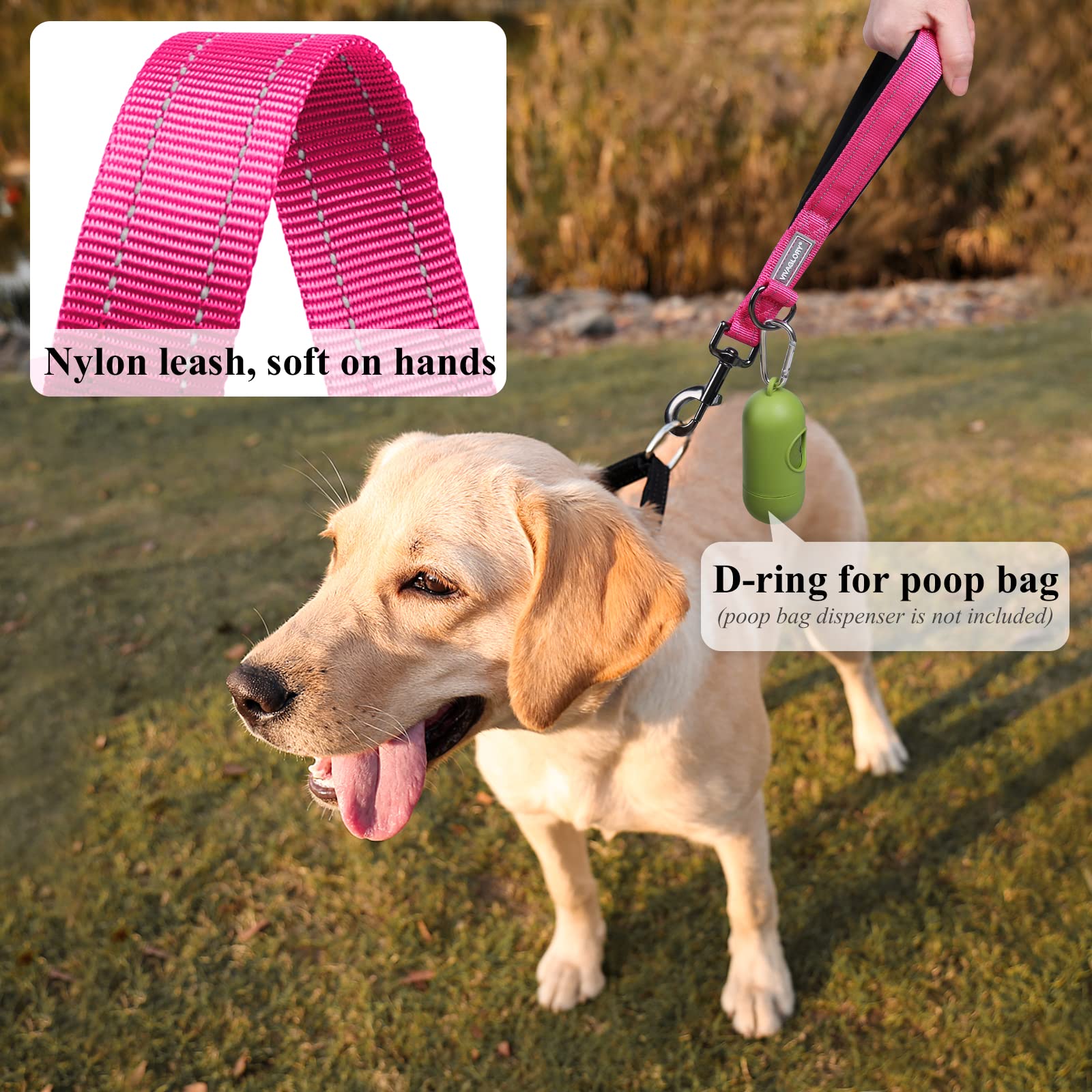 Vivaglory Short Dog Leash For Medium & Large Dogs, 12Inch, Pink