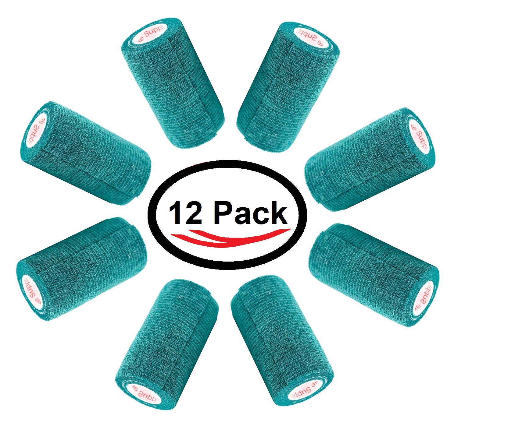 3 Inch Vet Wrap Tape Bulk (Hunter Green) (Pack of 12) Self Adhesive Adherent Adhering Flex Bandage Grip Roll for Dog Cat Pet Hor