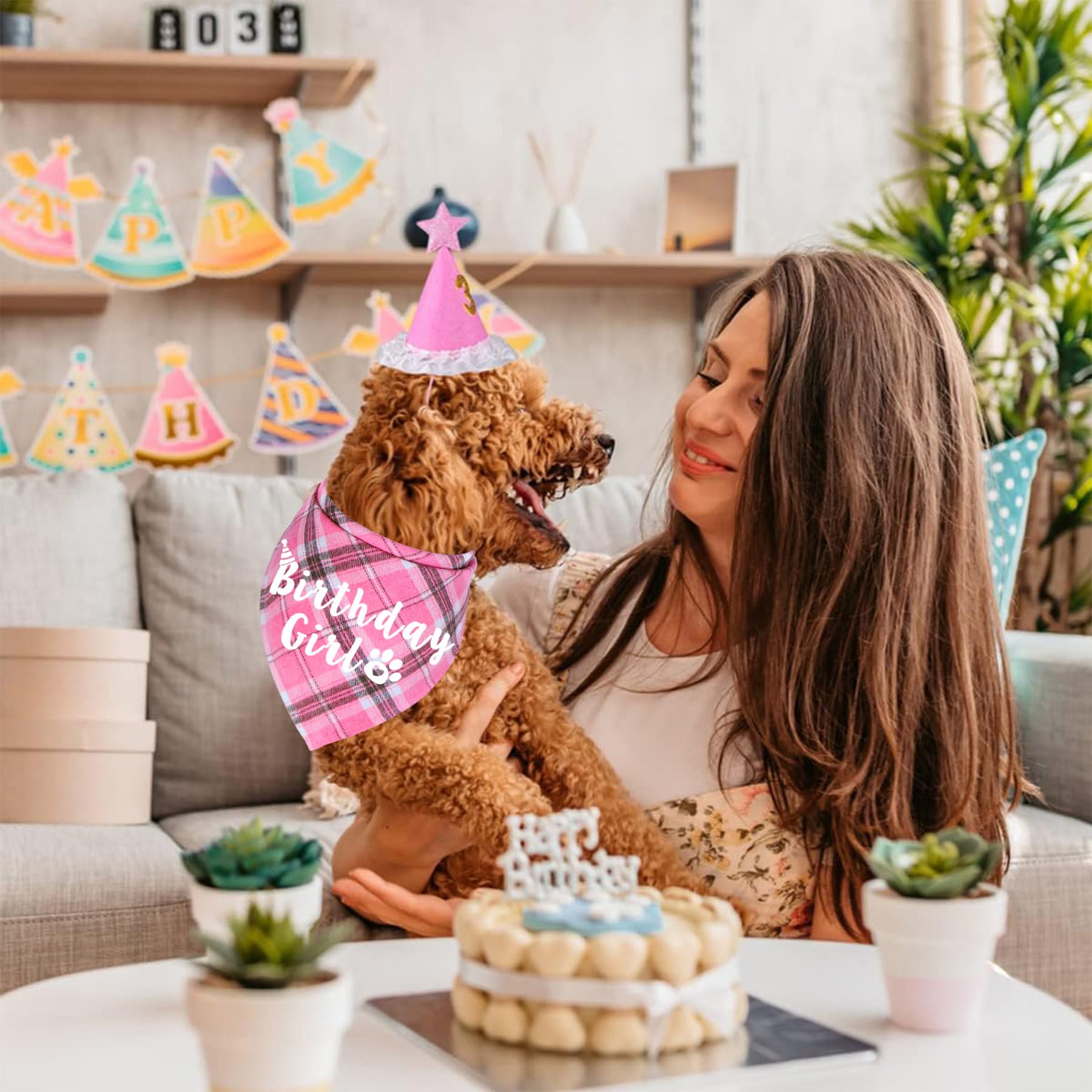 Jotfa Dog Birthday Bandana, Multi Sizes Birthday Bandana For Dogs Dog Birthday Girl Bandana For Small Dogs Pets (Pink, Small)