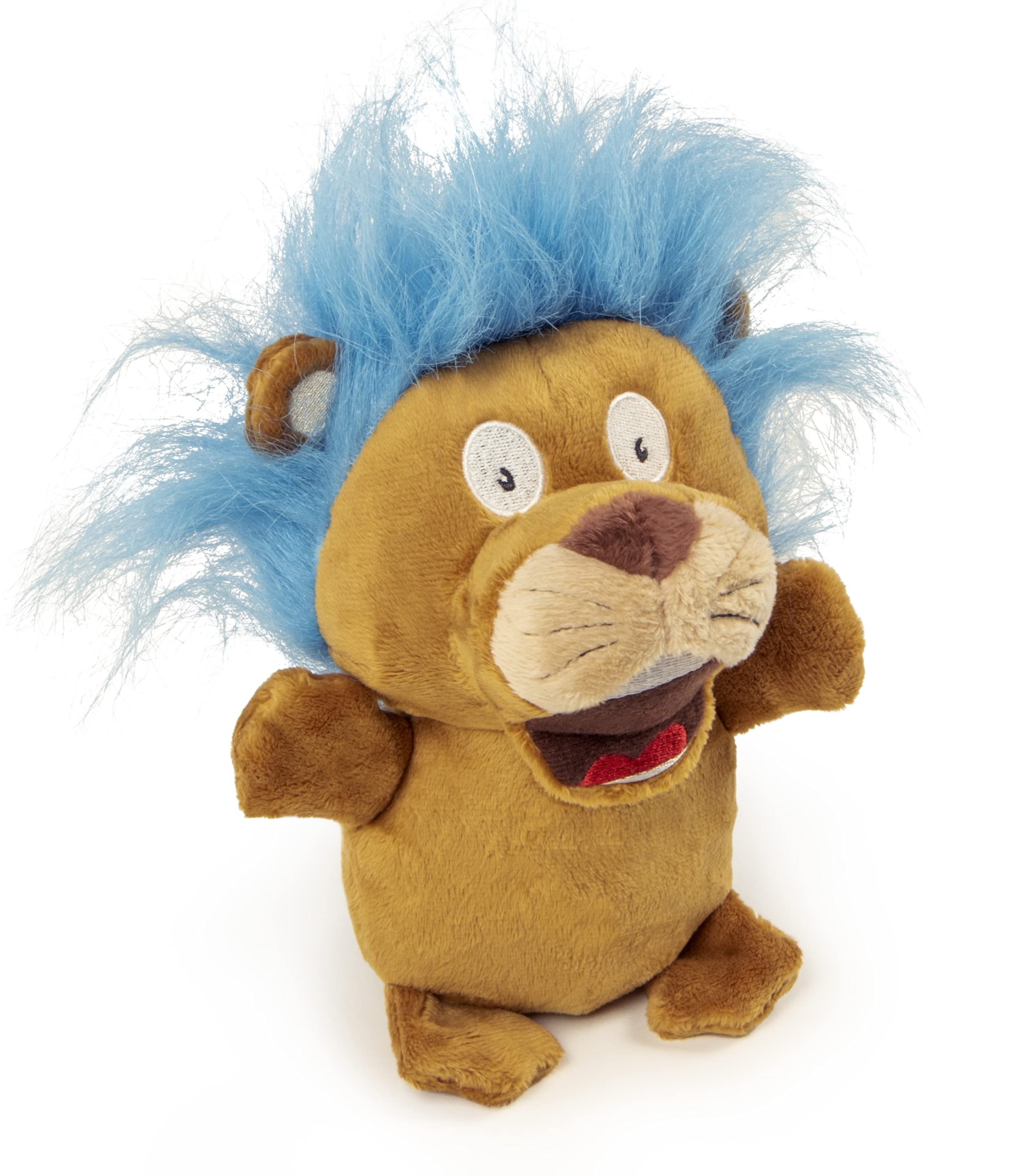 Godog Crazy Hairs Lion Silent Squeak Plush Dog Toy, Chew Guard Technology - Tan, Large