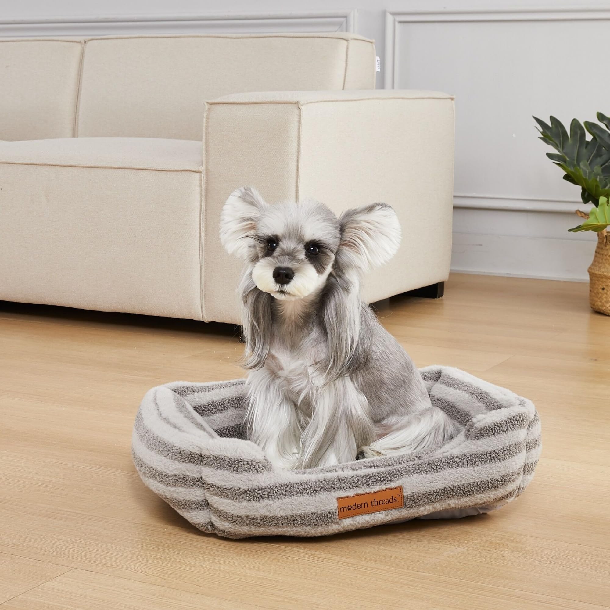 Modern Threads Plush Sherpa Pet Bed For Small And Medium Dogs Ultra Soft Cuddler With Raised Edges For Extra Comfort, Charcoal