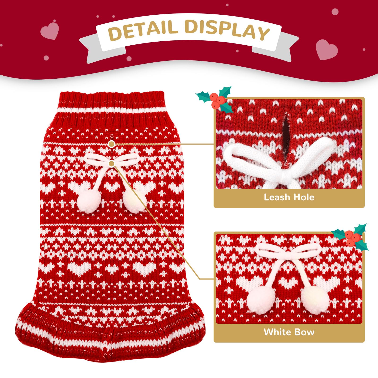 Axiijgl Dog Christmas Sweater Christmas Dog Dress Small Dog Christmas Outfits With Leash Hole Small Dog Sweater Female Cute Xsma