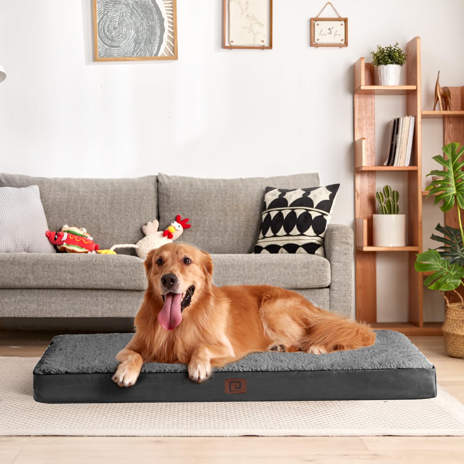 Eheyciga Orthopedic Xl Dog Beds For Extra Large Dogs With Removable Washable Cover For Crate, Grey, 41X27