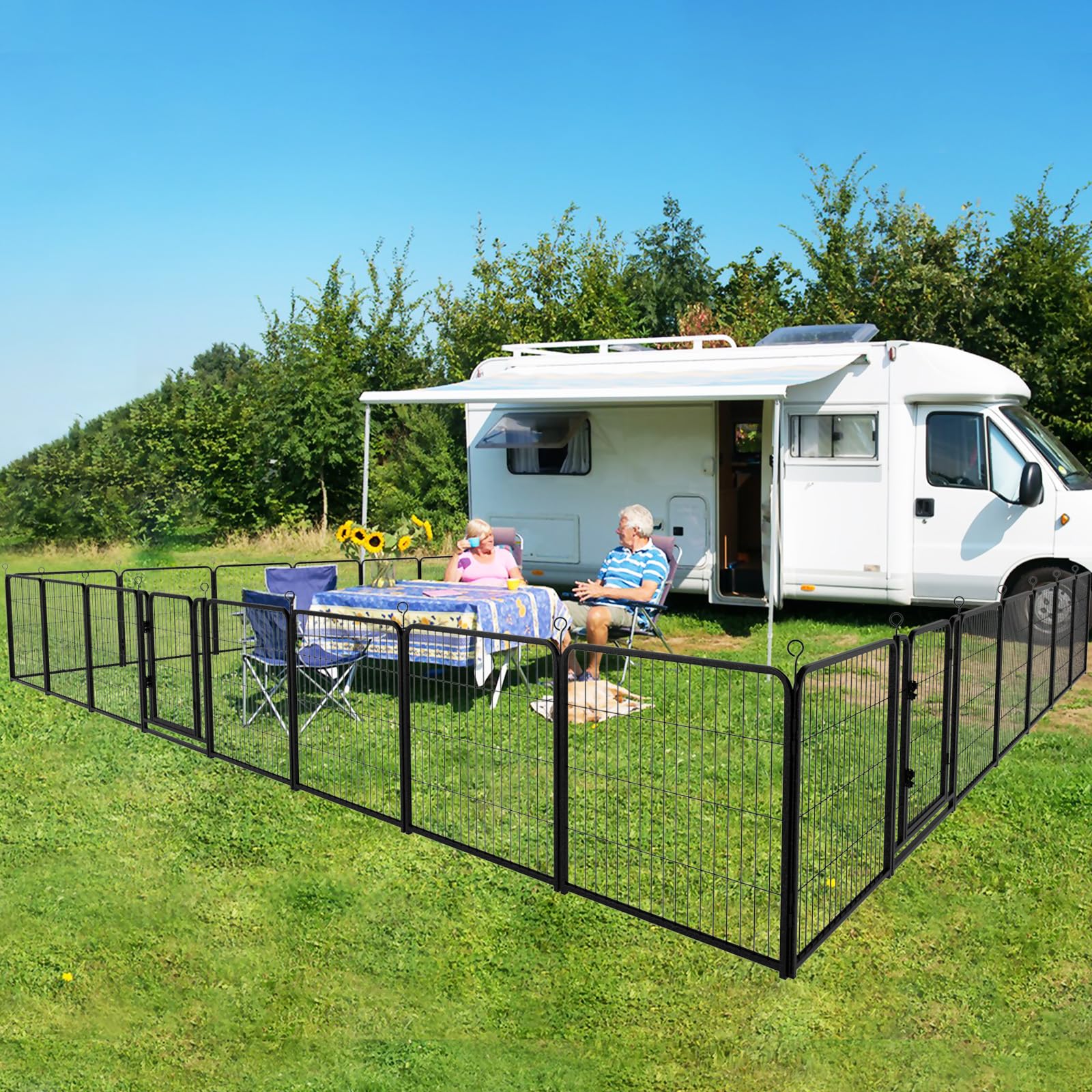 Kfvigoho Dog Playpen Outdoor Extra Wide 24 Panels Heavy Duty Dog Fence 40' Height Anti-Rust With Doors Portable For Rv Camping