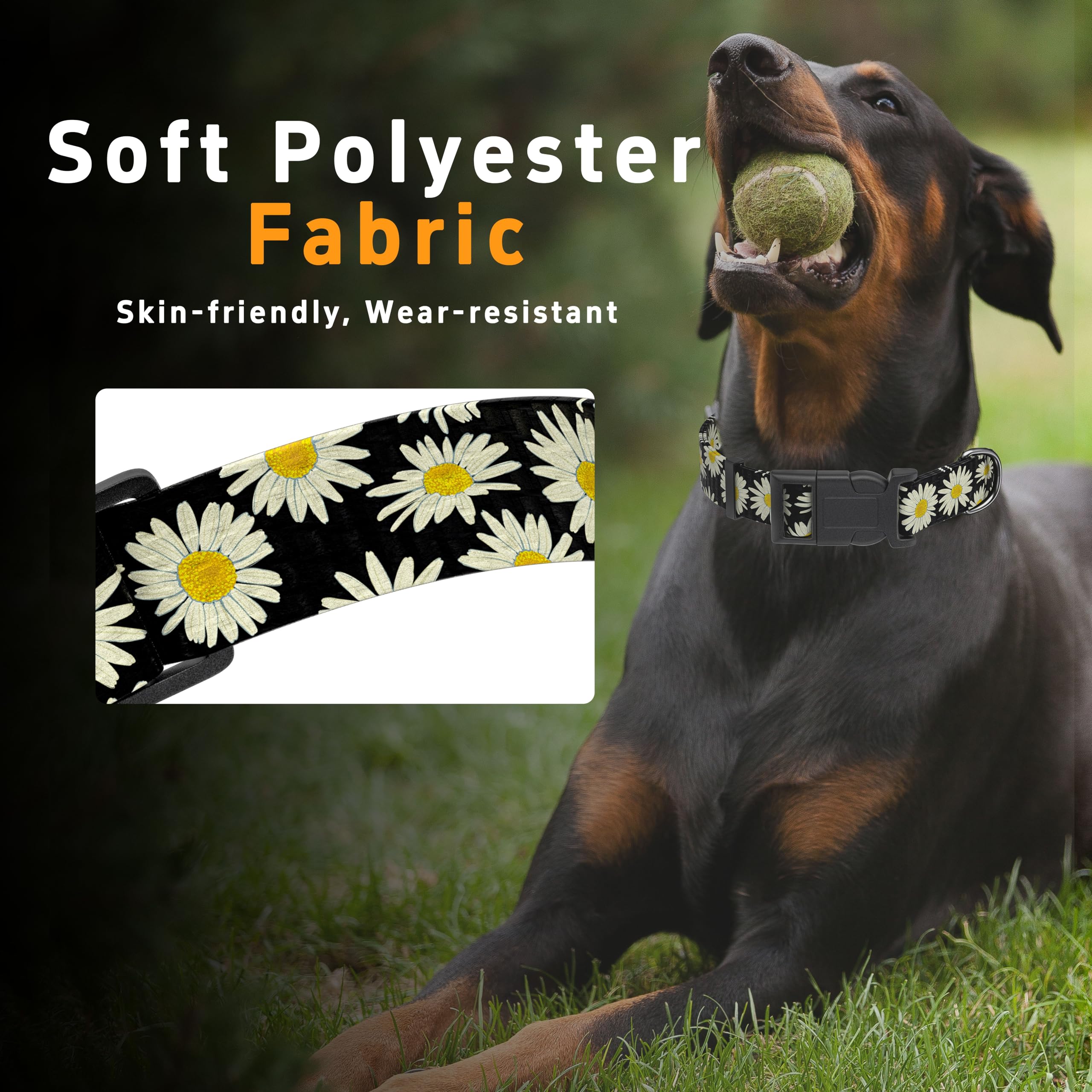 Seyezo Dog Collar, Daisy Boys Girls Puppy Collar For Small Medium Large Dogs, Adjustable Soft Floral Pet Collar With Safety Buck