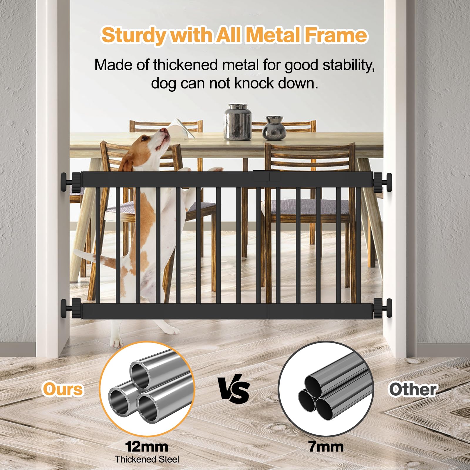 Dog Gate Indoor,18'-45' Adjustable Extra Wide Metal Short Dog Gate To Step Over, 14' Tall Small Pet Gate With 3 Extension Kit
