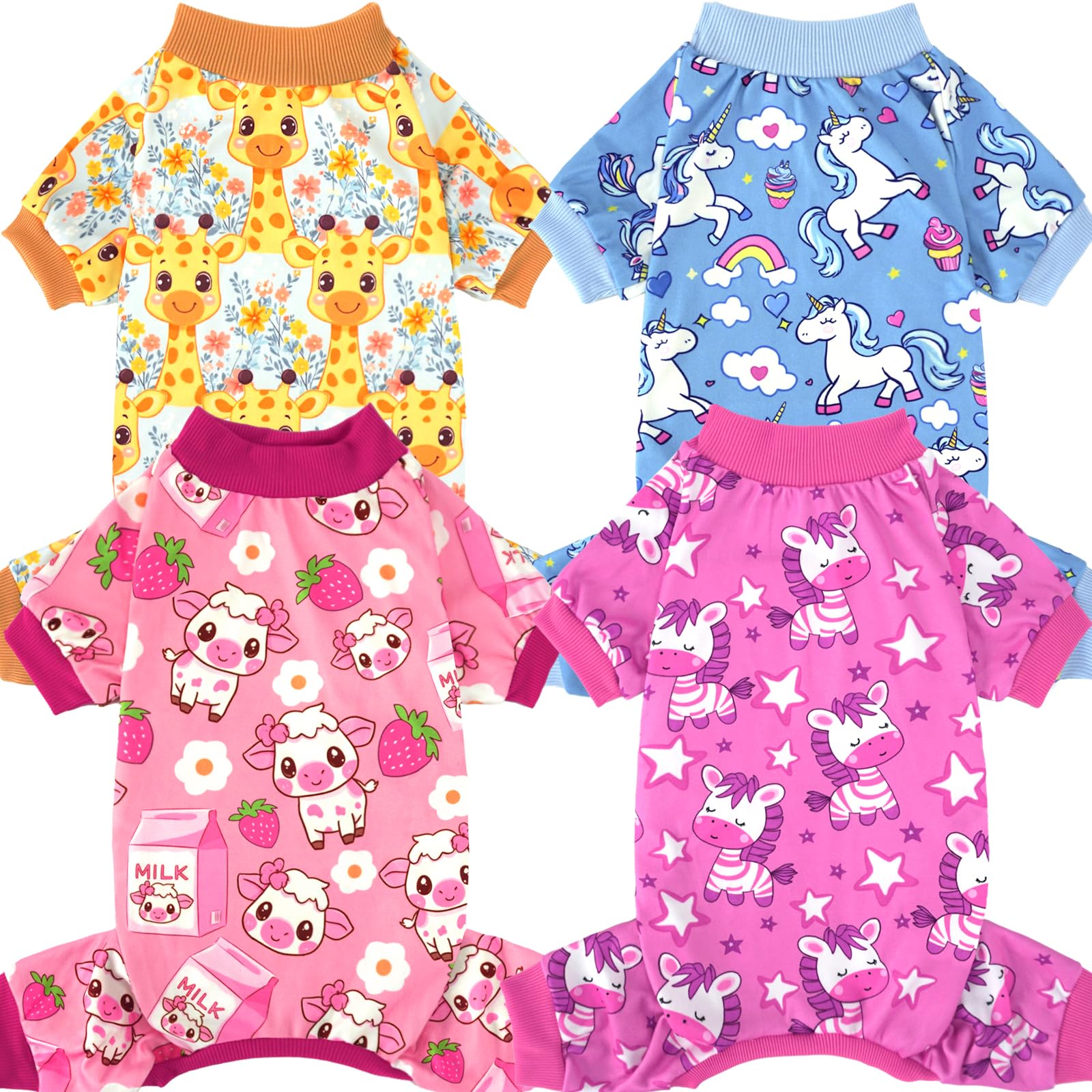 Xpudac 4 Pack Dog Pajamas For Small Medium Dogs, Strechy Soft Puppy Clothes For Doggie Girl Boy Pet Jumpsuit, Cat Onesie-Xl