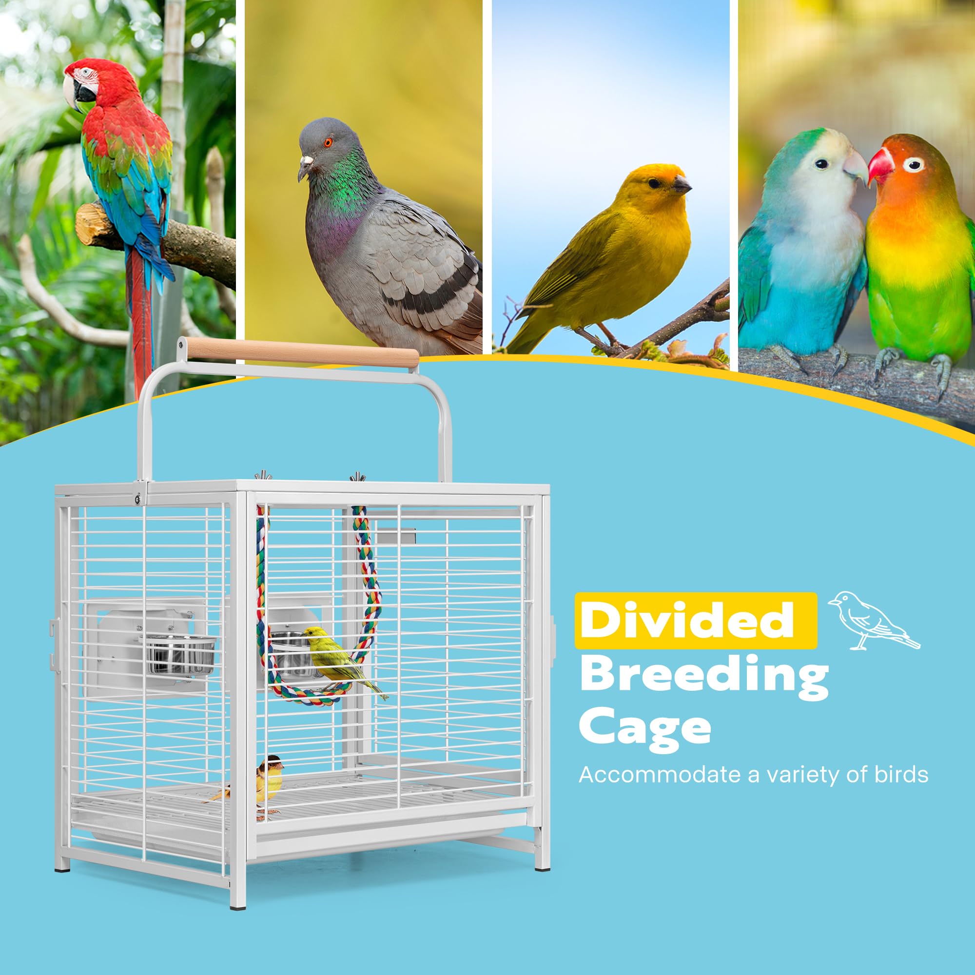 Vivohome 19 Inch Wrought Iron Bird Travel Carrier Cage For Parrots Conures Lovebird Cockatiel Parakeets White