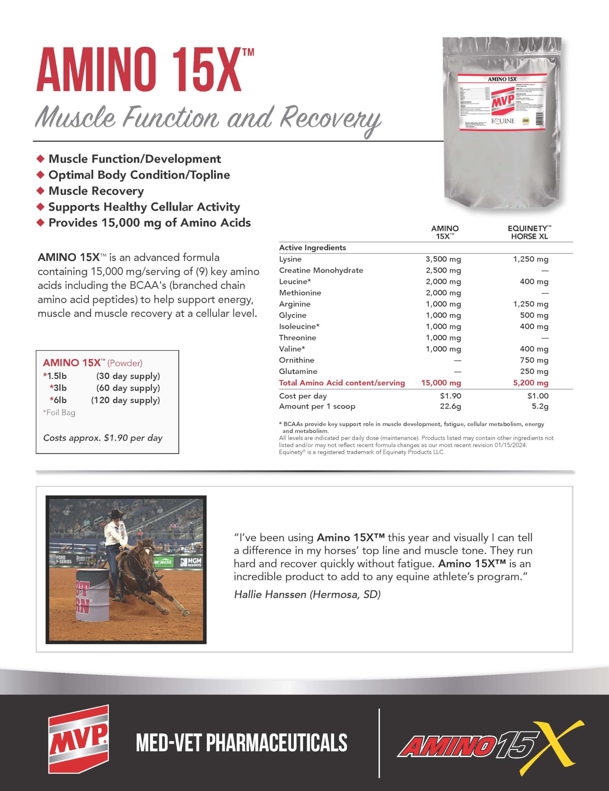 Amino 15X (3 lb) -Supports Healthy Muscle Function, Development and Repair in Horses