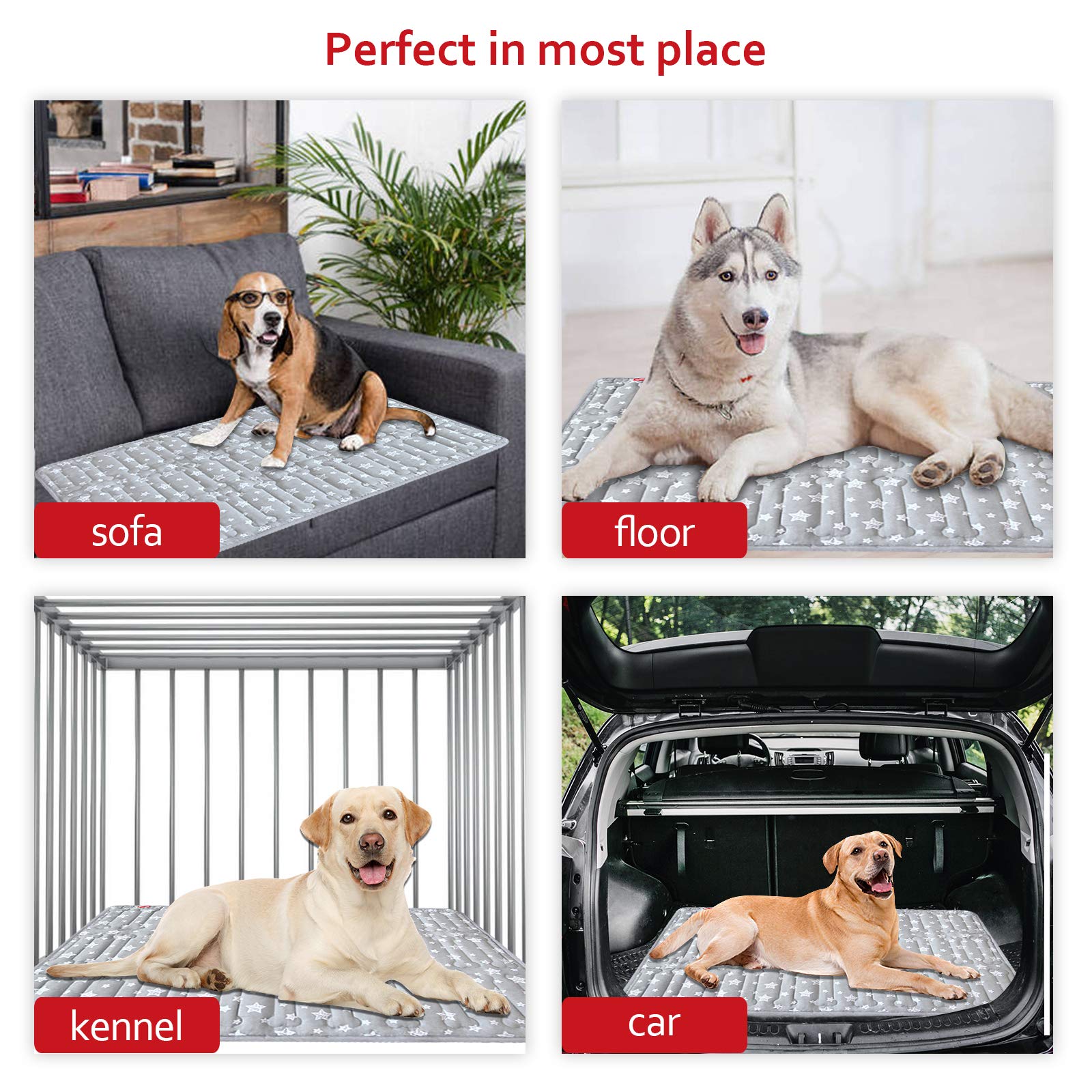 Dog Crate Mat (36'' X 23''), Soft Dog Bed Mat With Cute Stars, Personalized Dog Crate Pad, Anti-Slip Bottom, Machine Washable Ke