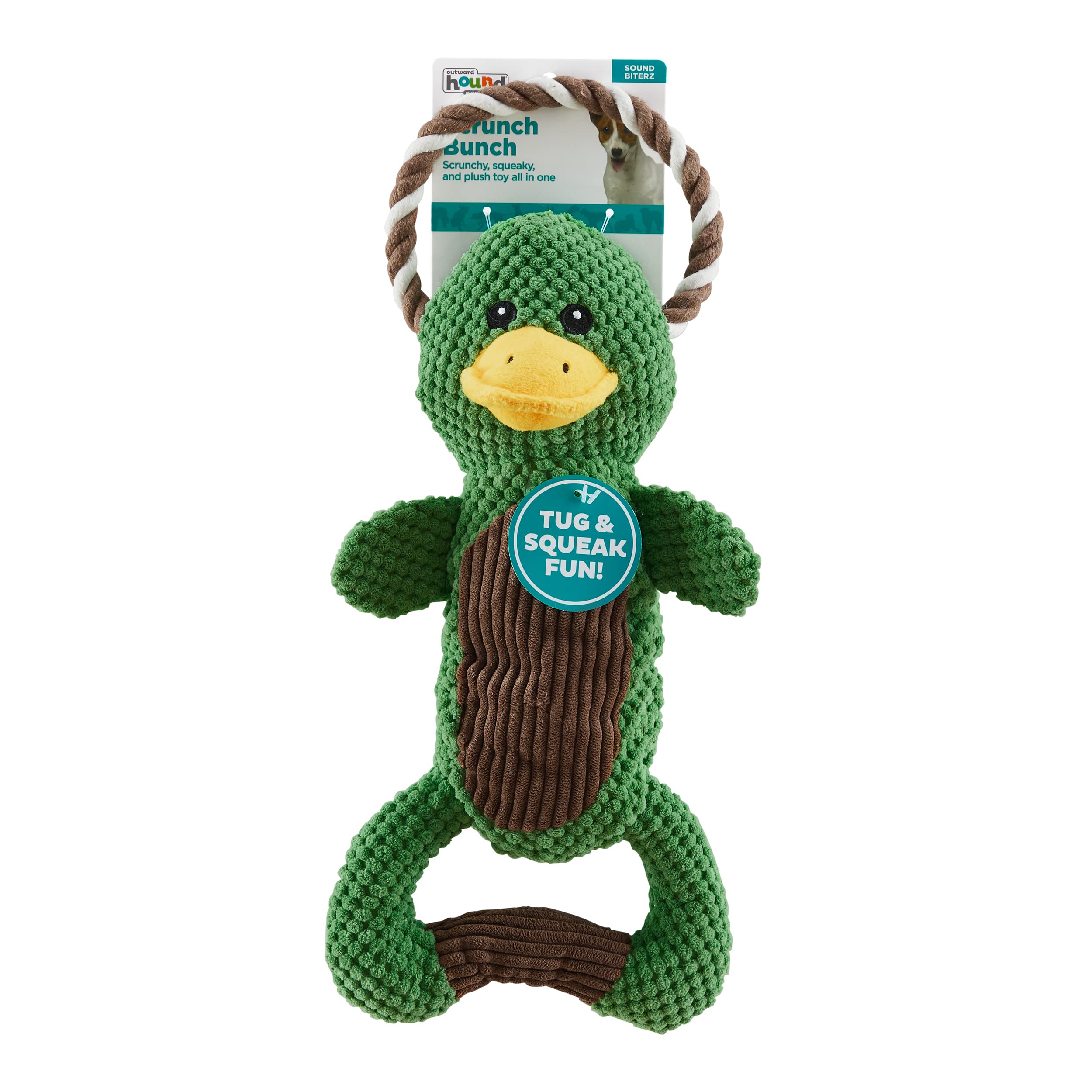 Outward Hound Scrunch Bunch Duck Interactive Plush Squeaky Dog Tug Toy