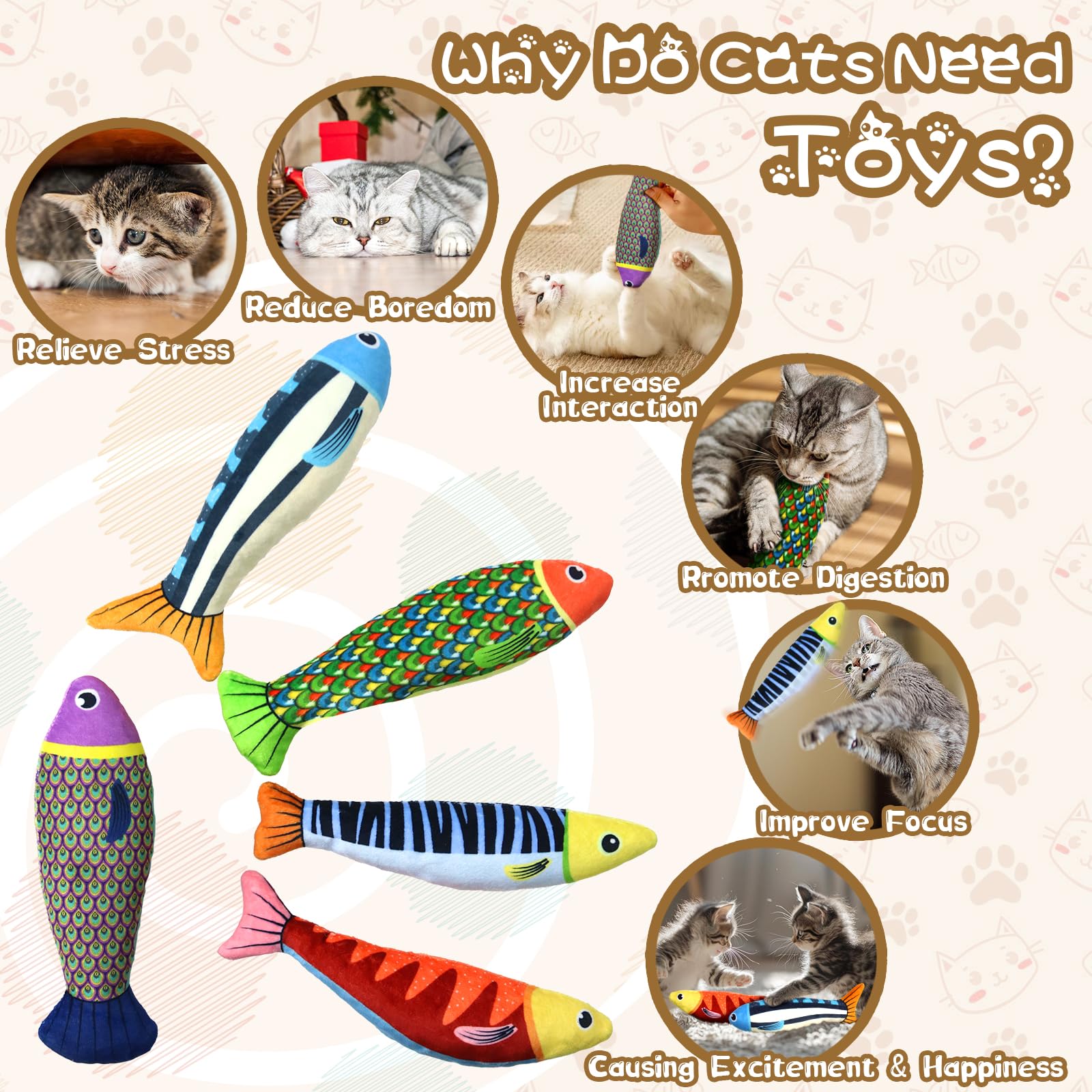 Jeefome Cat Toys Saury Fish: 5 Pack Catnip Toys With Crinkle Sound And Soft Cotton - Interactive Cat Toys For Indoor- Kitten Exe