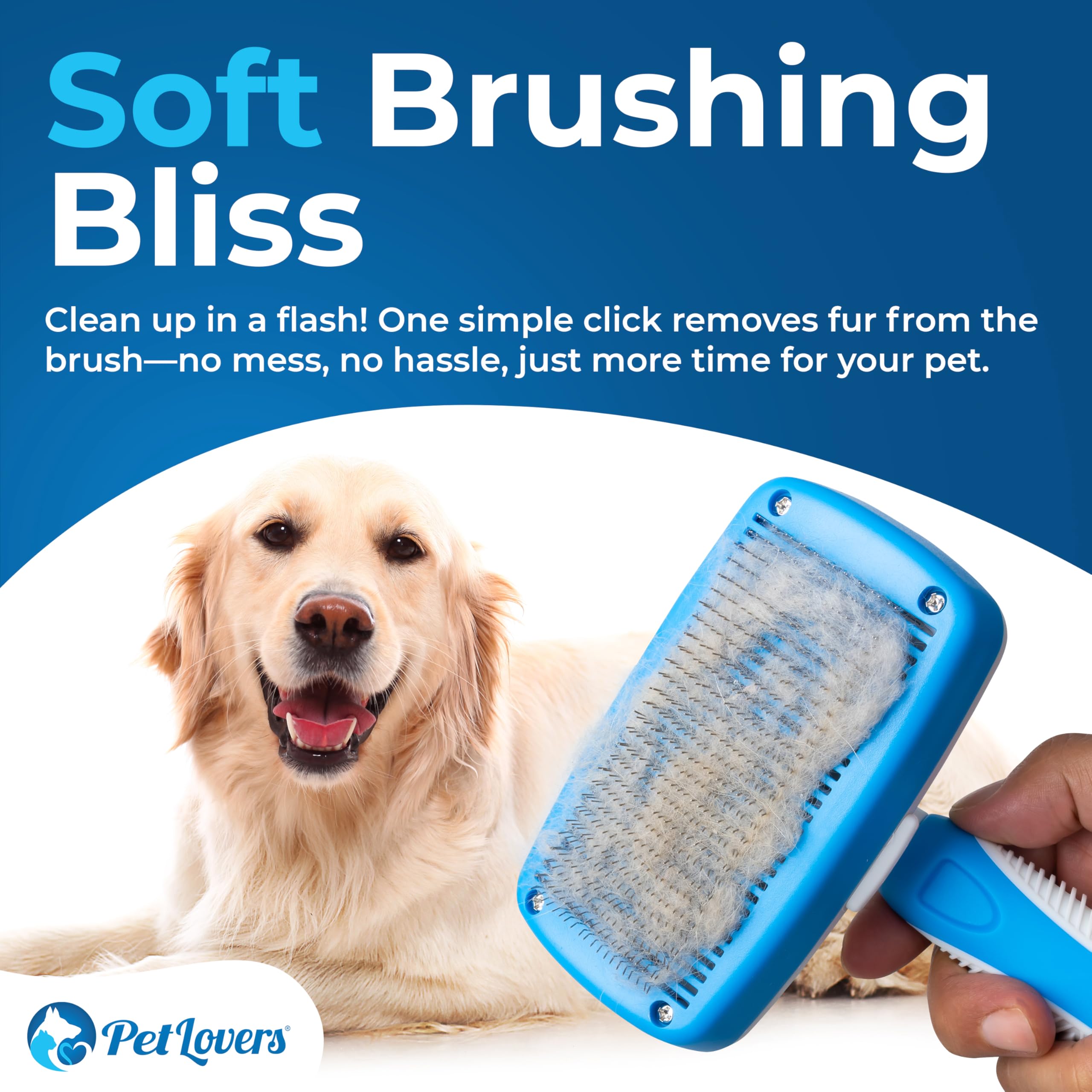 Petlovers Ezslicker Self-Cleaning Brush - Dog Brush For Shedding, Gentle Slicker Brush For Cats, Tangle-Free Grooming Comb With