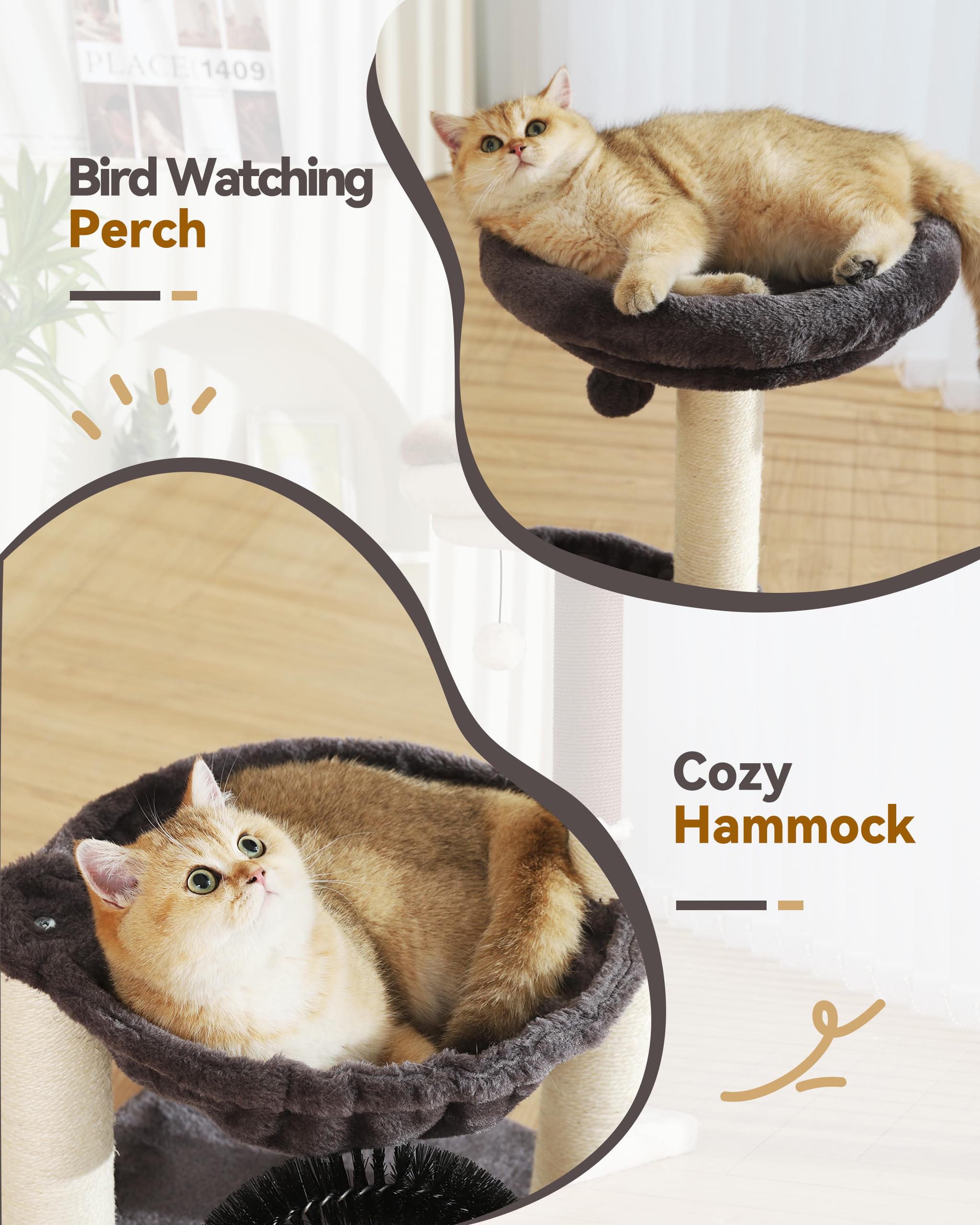HOOPET Cat Tree Tower for Indoor Cats, 27.8 Inches Multi-Level Cat Tree with Scratching Posts Plush Basket & Perch for Play Rest