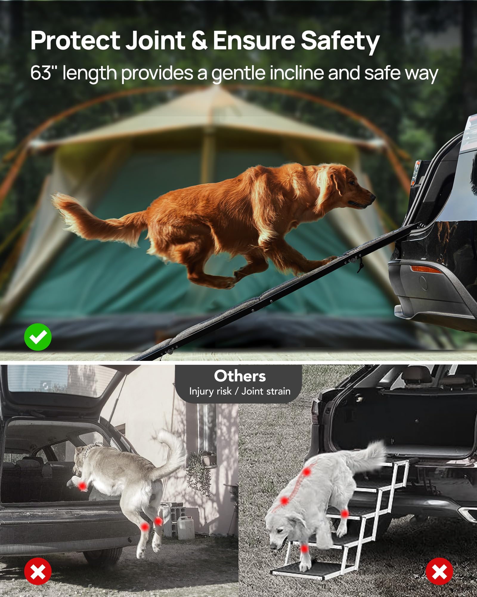 PetThem Upgraded Dog Ramp for Car 63'' Long & 19.7'' Wider Portable Pet Ramp Dog Ramps for Large Dogs with Non-Slip Rug Surface