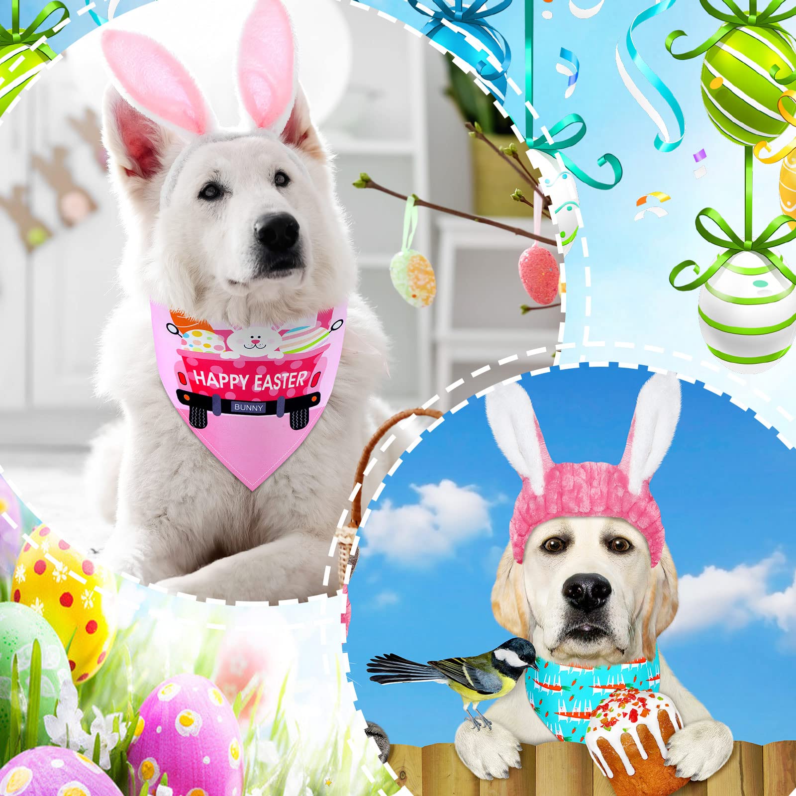 20 Pcs Easter Dog Bandana Pet Scarf Washable Triangle Bibs Shamrock Scarfs Adjustable Pet Triangle Washable Kerchief For Easter