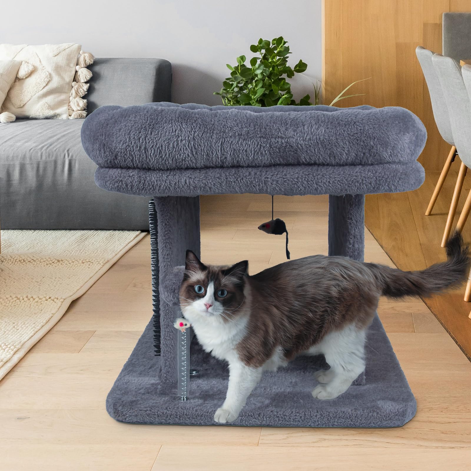 Esprsct Large Cat Bed With Scratching Post And Combing Board, Sturdy And Durable, Ideal For Small Breeds
