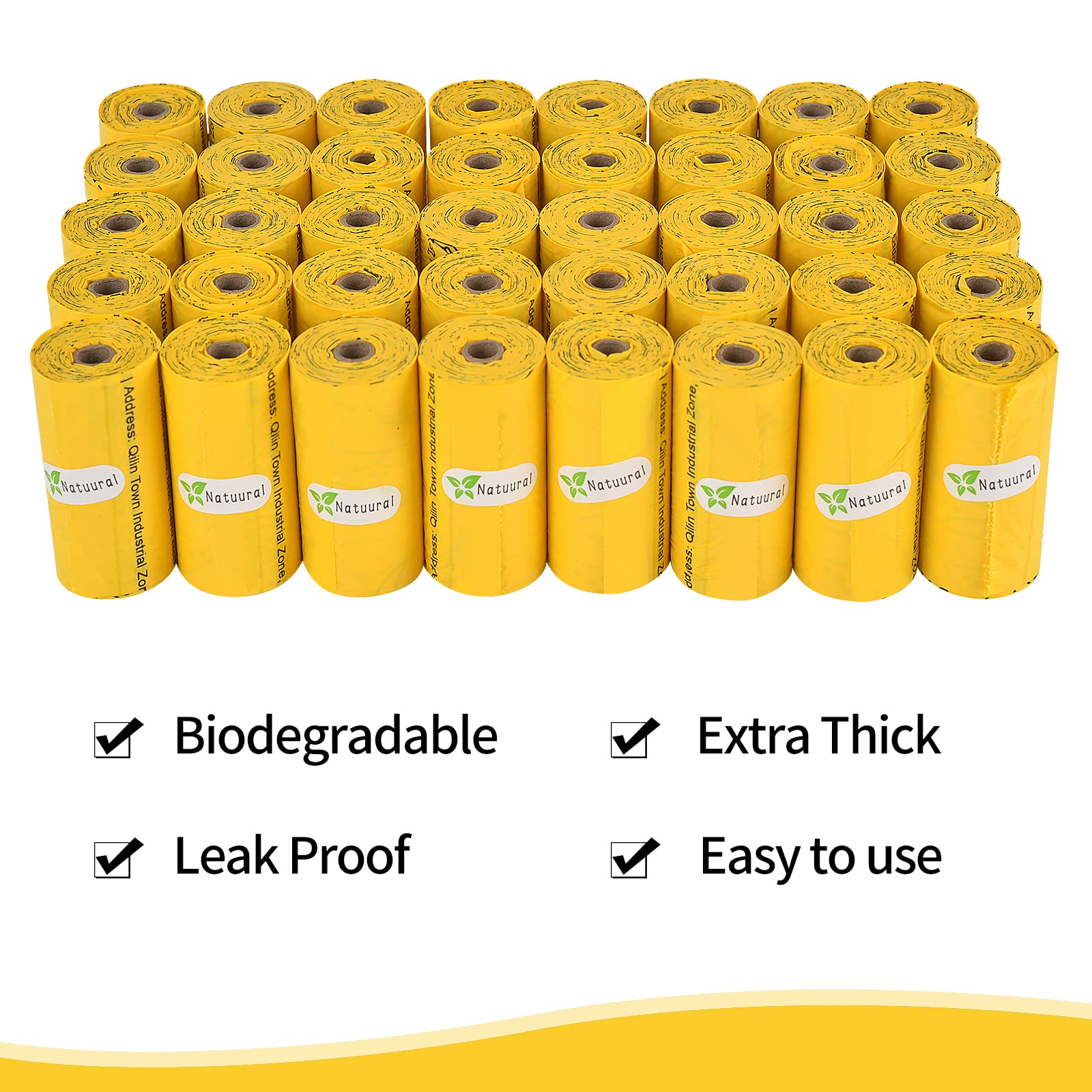 Natuural Biodegradable Dog Poop Bags, 270 Count, Unscented, Cornstarch, Yellow, Certified ASTM D6400, for Large & Small Dogs