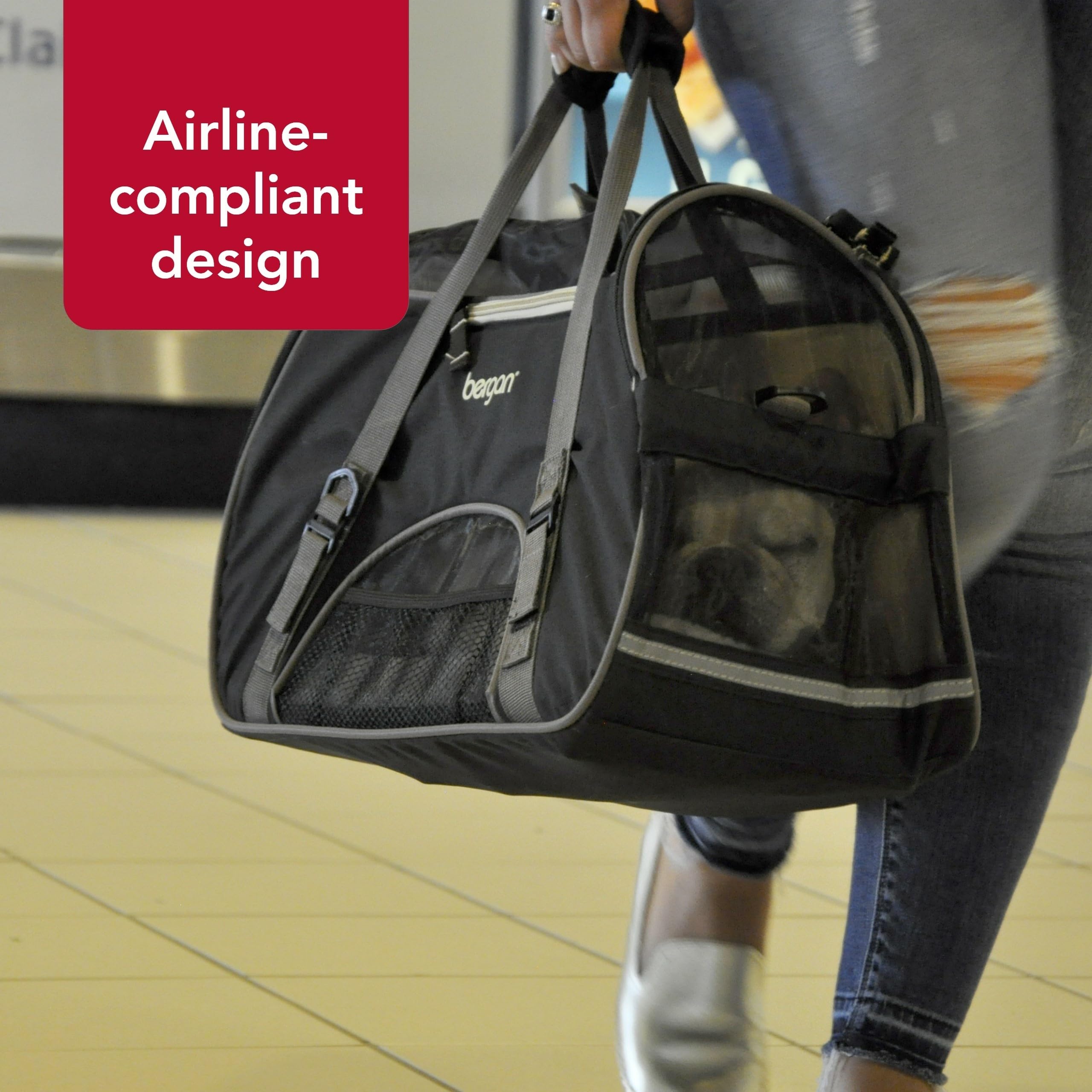 Coastal Pet Bergan Comfort Carrier - Safe And Comfortable For Dog & Cat Travel - Airline Friendly Soft And Breathable Carrier For Pet Owners - Black & Grey, 16' X 8' X 11'