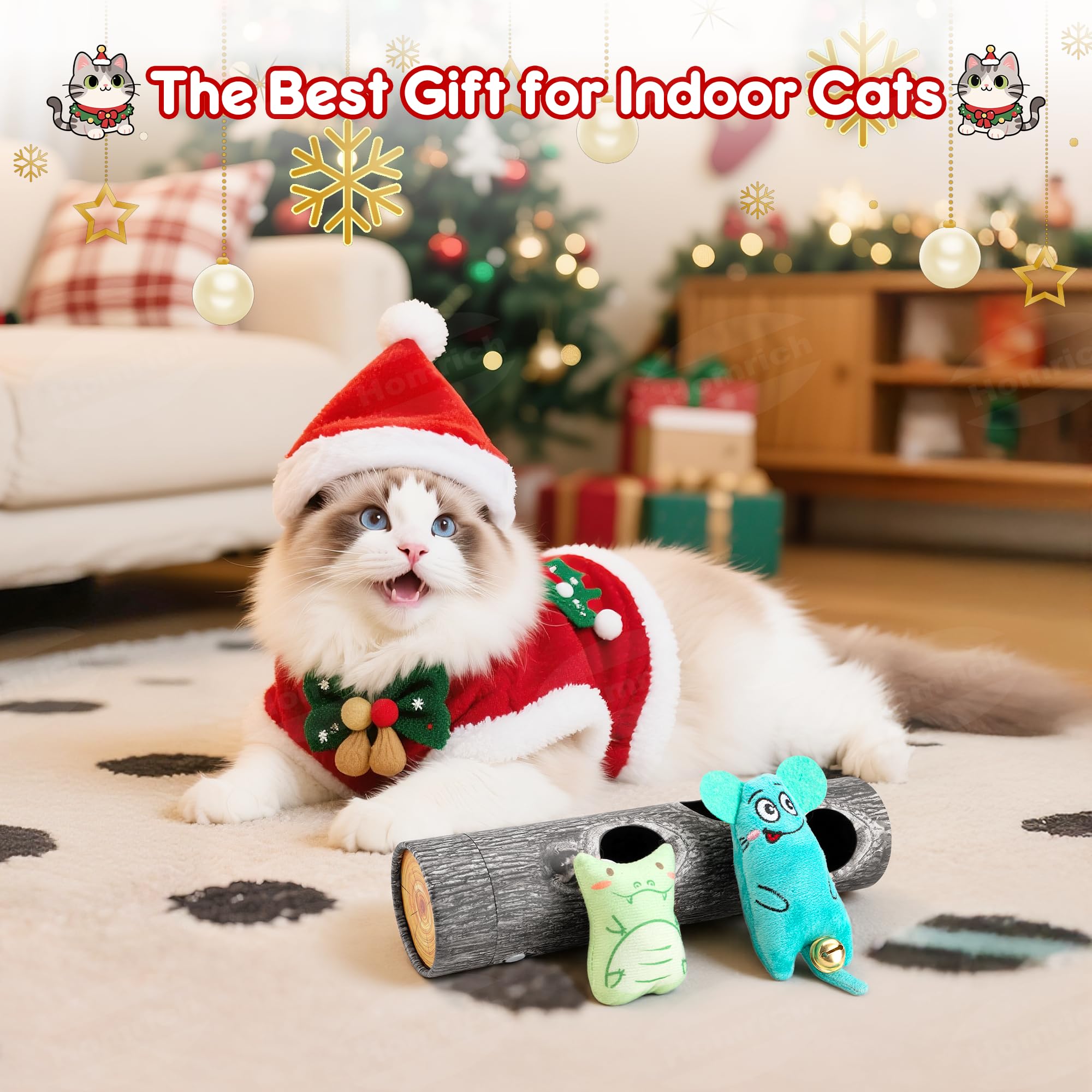 Homrich Interactive Cat Puzzle Toys for Indoor Cats, Hide Seek Funny Cat Toys with Plush Catnip Toys, Self Play Fun for Kitten A