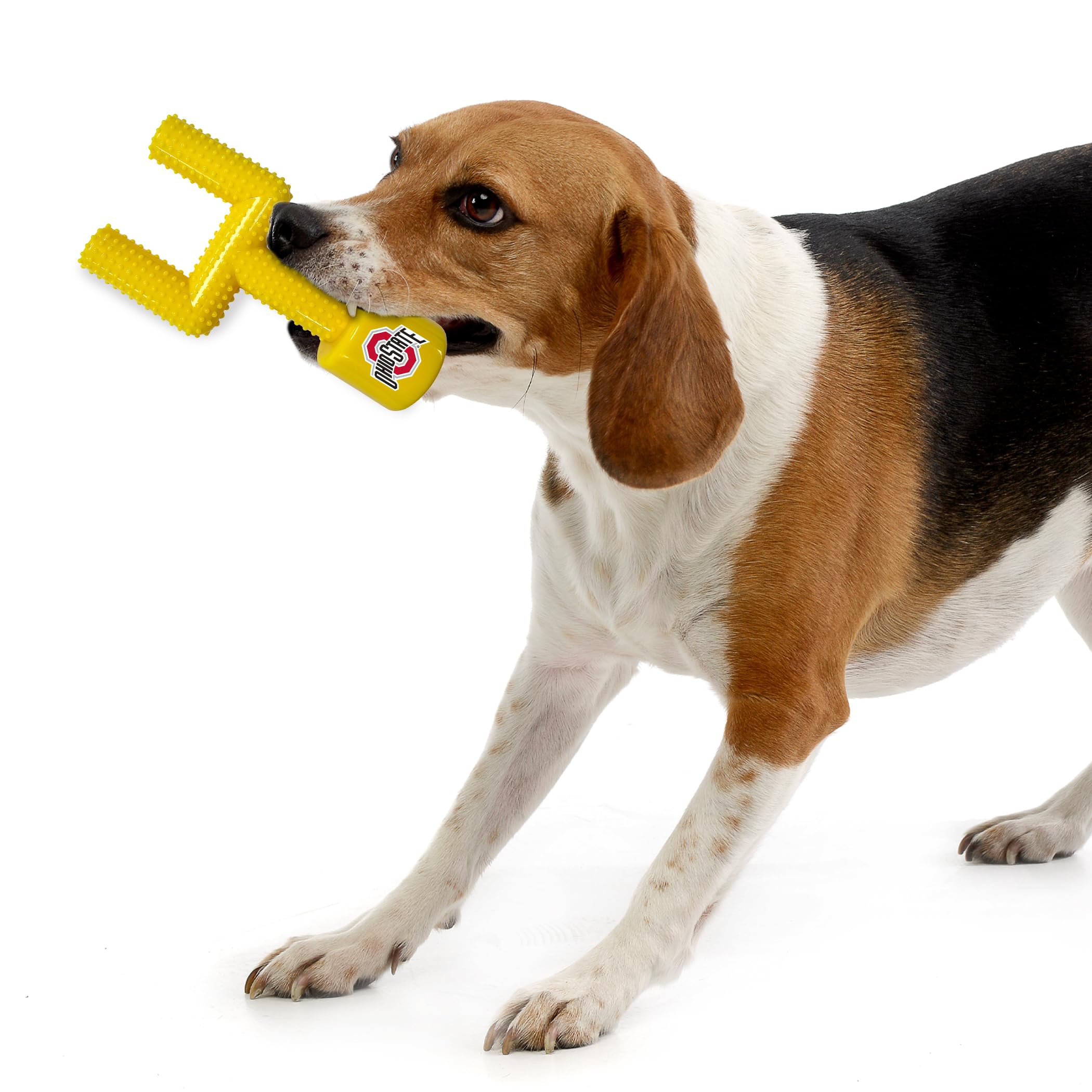 Ncaa Ohio State Buckeyes Mega-Chew Hard Nylon Bacon-Flavored Dog Bone Football Goal-Post Chew Toy. Interactive, Tasty & Fun Dog